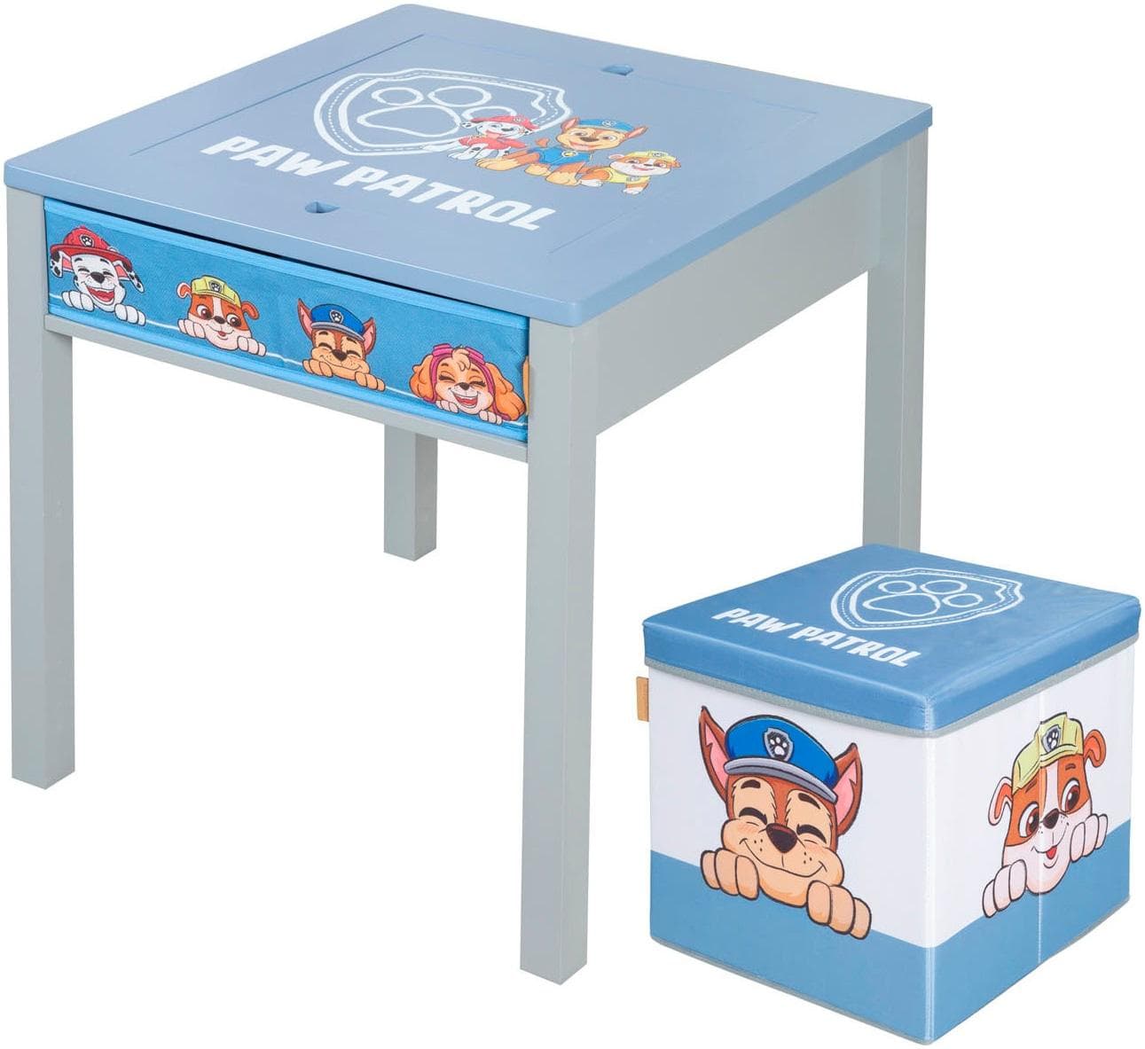 Paw Patrol Kindertisch mit Wendeplatte & Sitzhocker - Holz grau/blau
