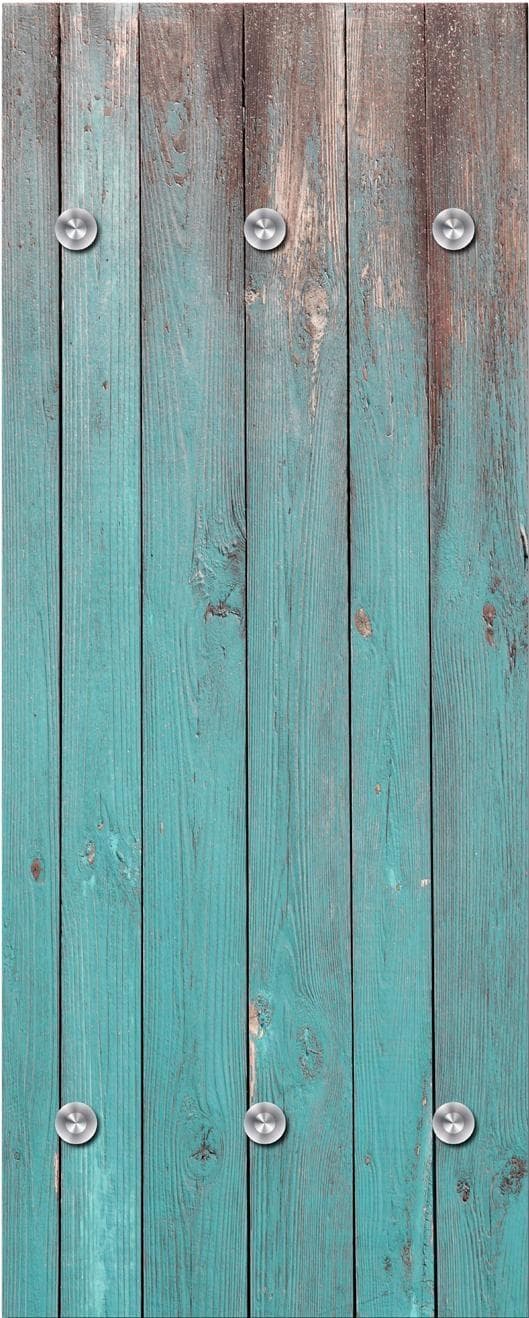 QUEENCE Garderobenleiste Holzbretter Türkis 6 Haken