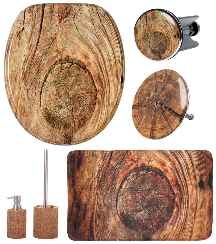 Badaccessoire-Set SANILO Rustikal braun mit WC-Sitz