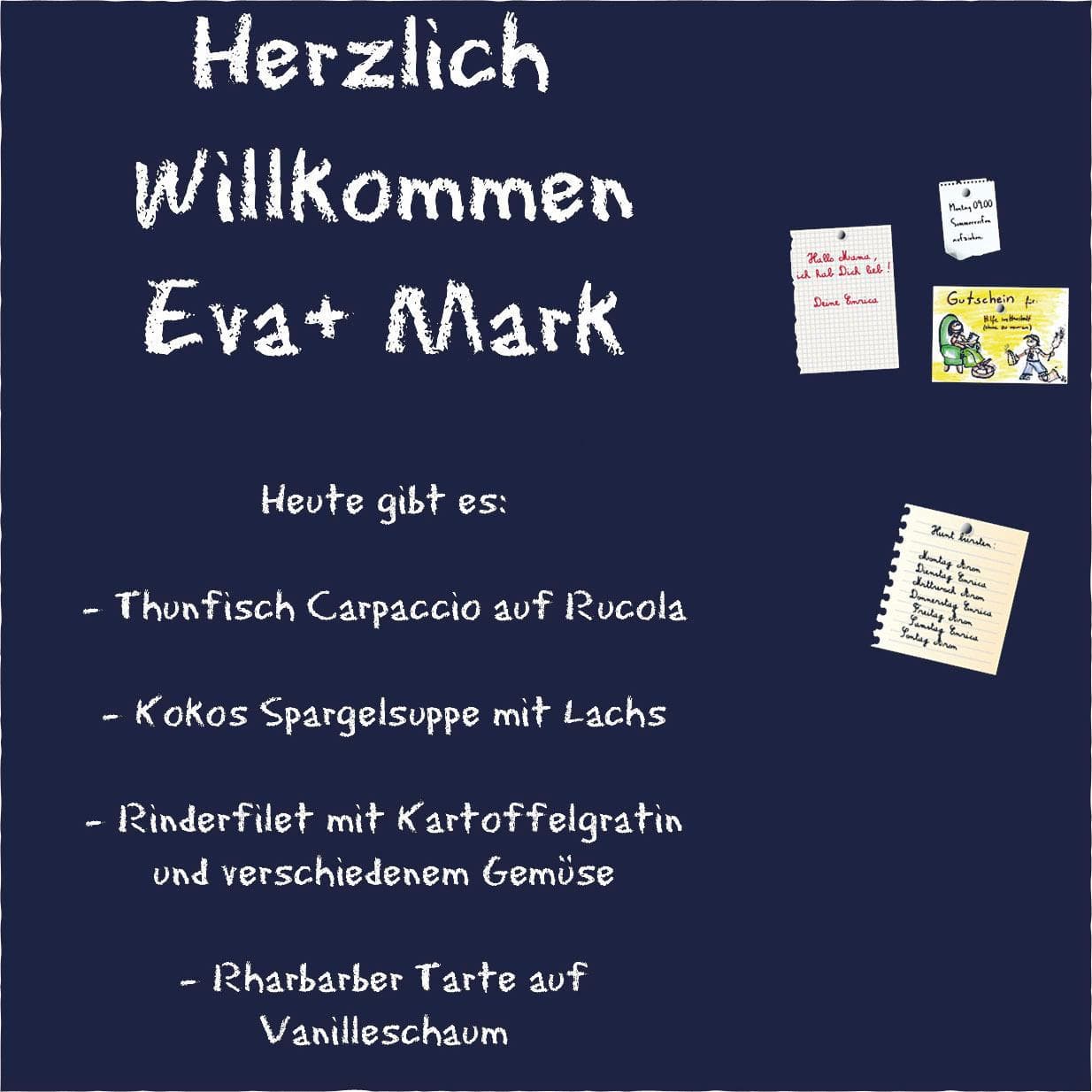 Memoboard QUEENCE Schwarz Blau 50x50 cm Tafel