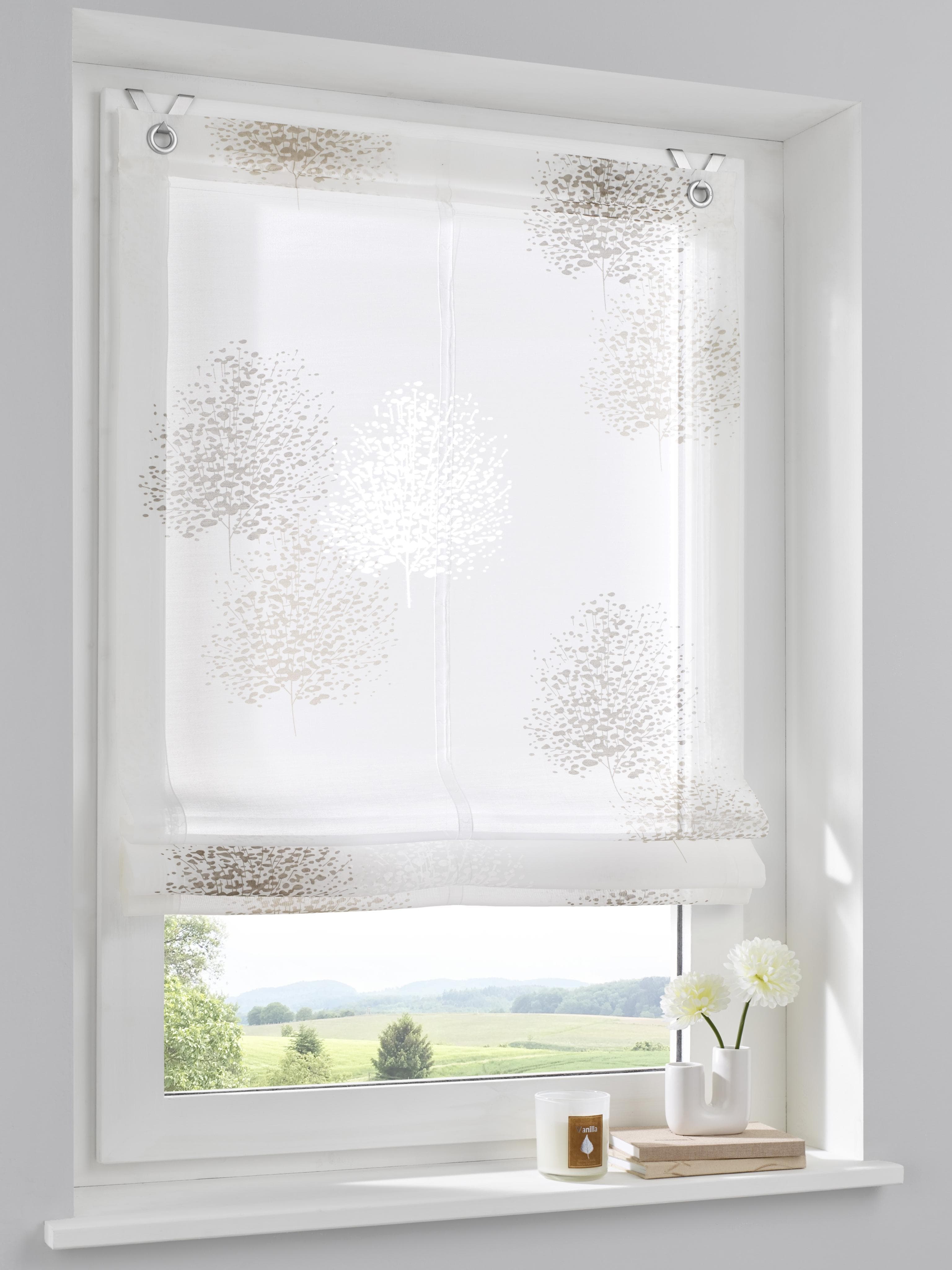 Kutti Raffrollo Belinda mit Hakenaufhängung, ohne Bohren, freihängend, halbtransparent, Polyester, Viskose