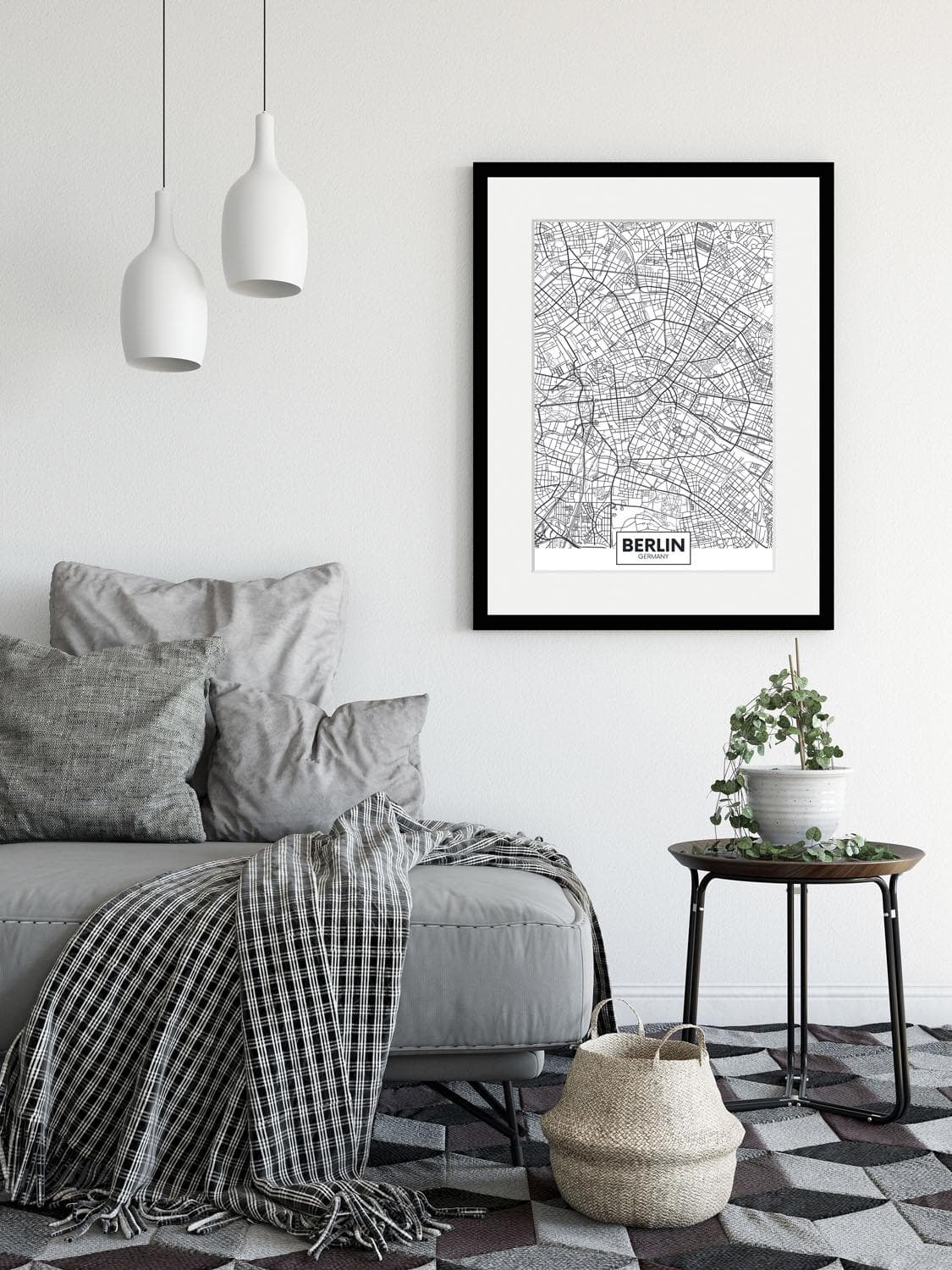 QUEENCE Bild Berlin Stadtkarte Schwarz Weiß HD-Druck