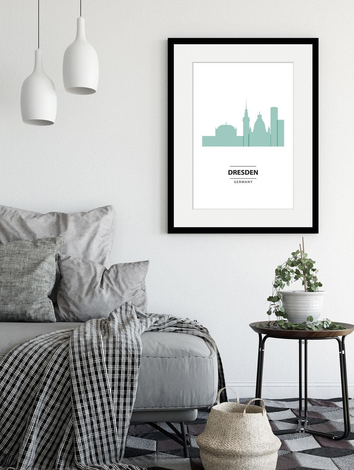 QUEENCE Wandbild Dresden Color Splash Grün Schwarz Rahmen