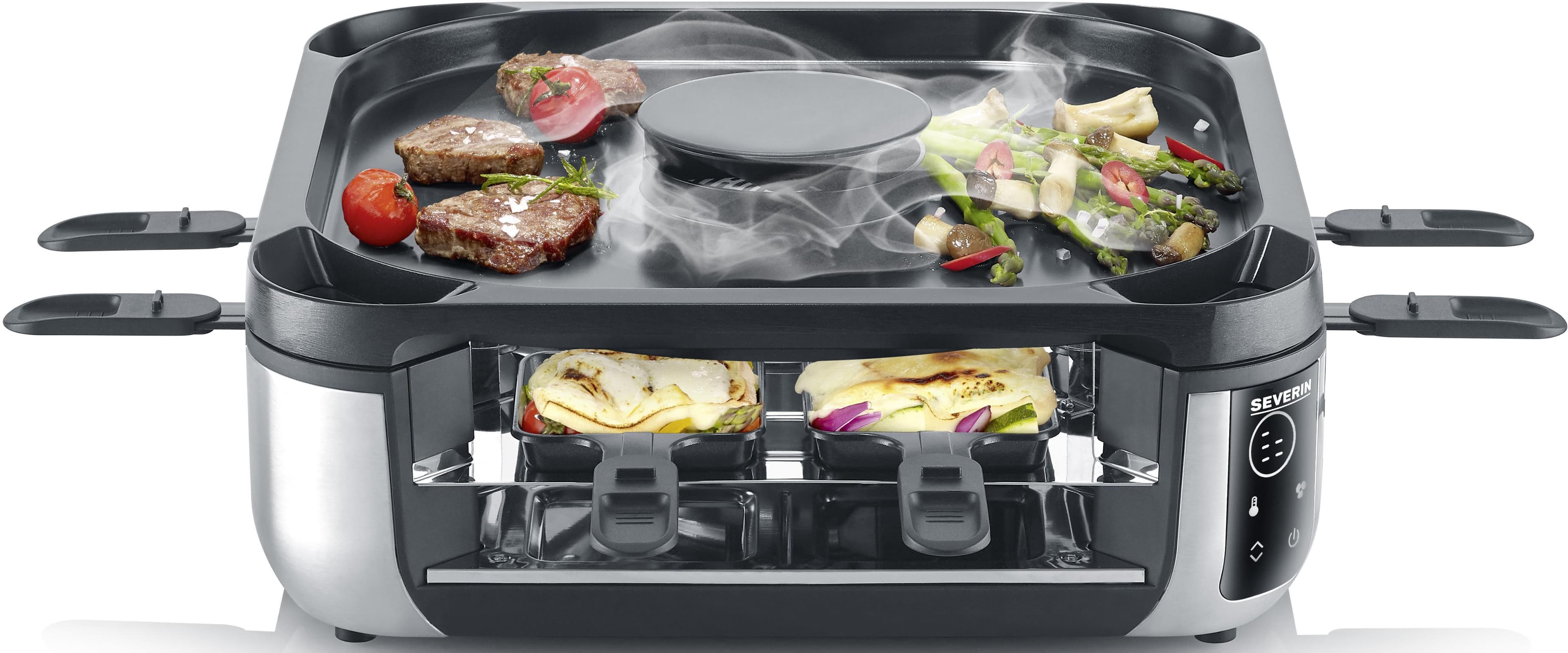 SEVERIN Raclette RG 2379 Schwarz/Silber mit Rauchabsaugung