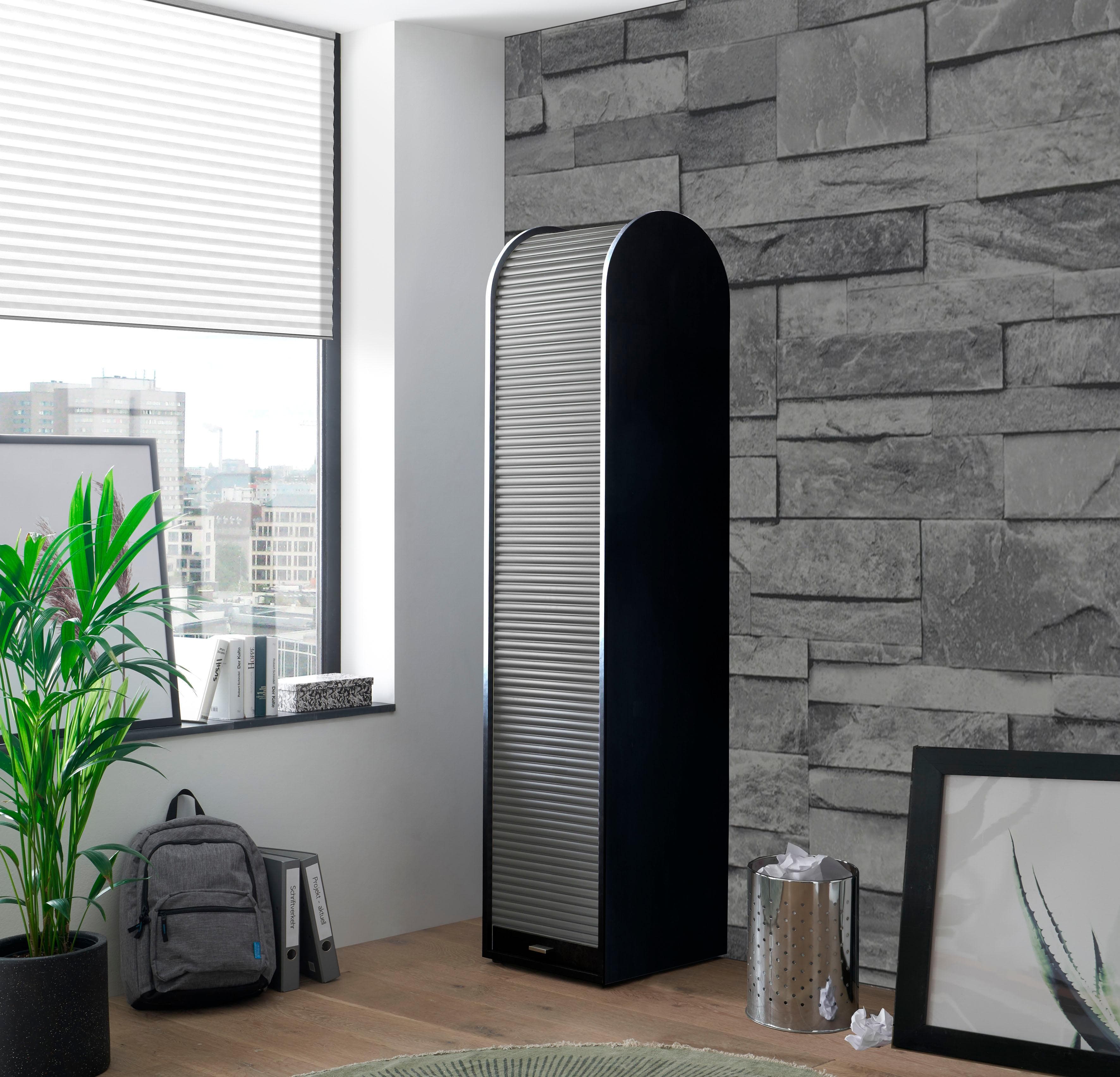 Jalousieschrank in Schwarzstahl / Graphit mit 2 Einlegeböden