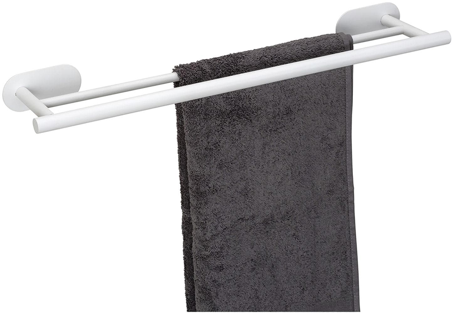 WENKO Doppelhandtuchhalter Turbo-Loc® Modell Duo Orea: Bohrfreie Edelstahl-Befestigung in Weiß Matt