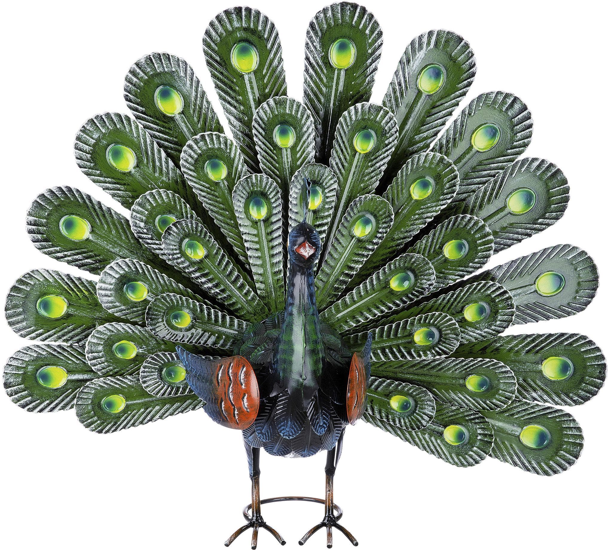 Gilde Tierfigur Pfau Fächer bunt Metall Deko