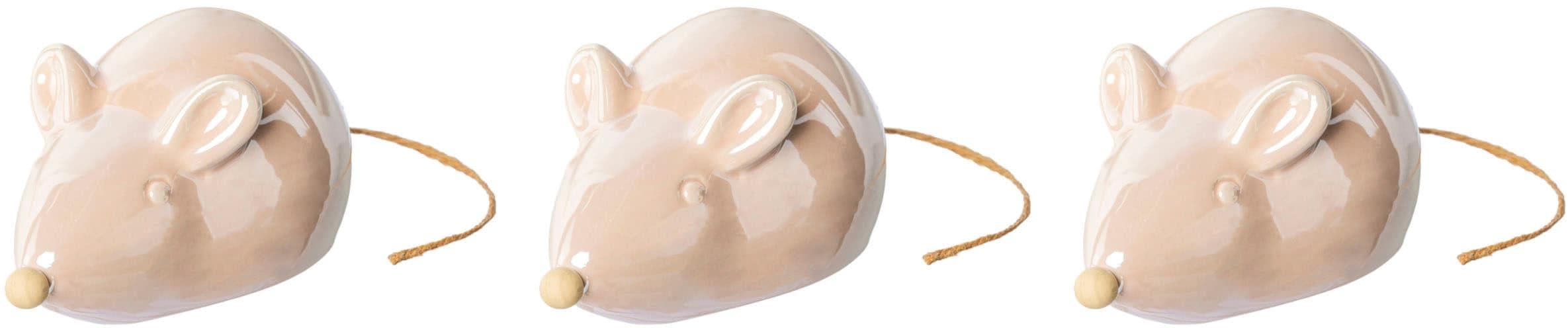 Deko-Figur Maus Rosa 3-teiliges Set Keramik
