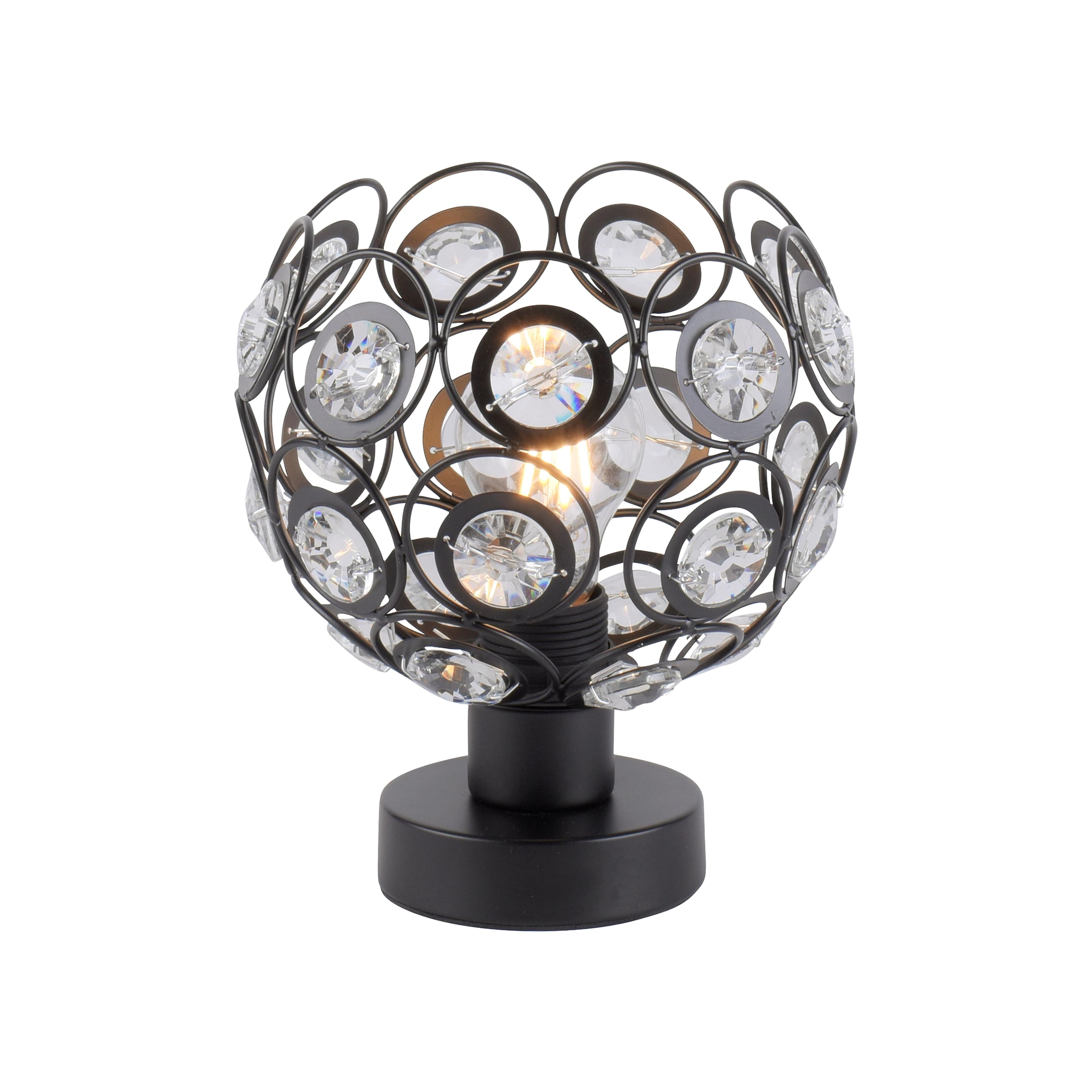 JUST LIGHT Nachttischlampe Benjamin Schwarz Kristalloptik