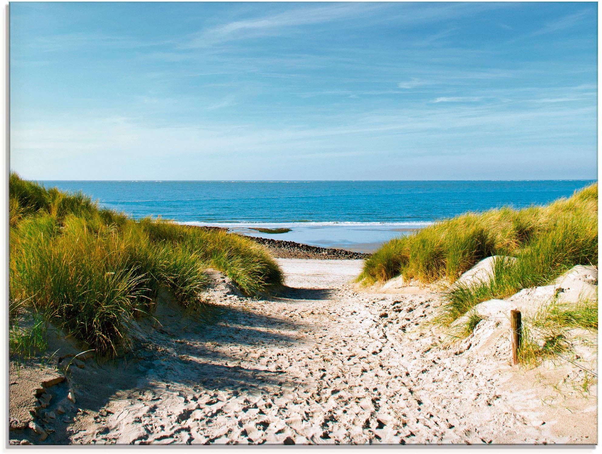 Artland Glasbild Strand mit Sanddünen Handgefertigt