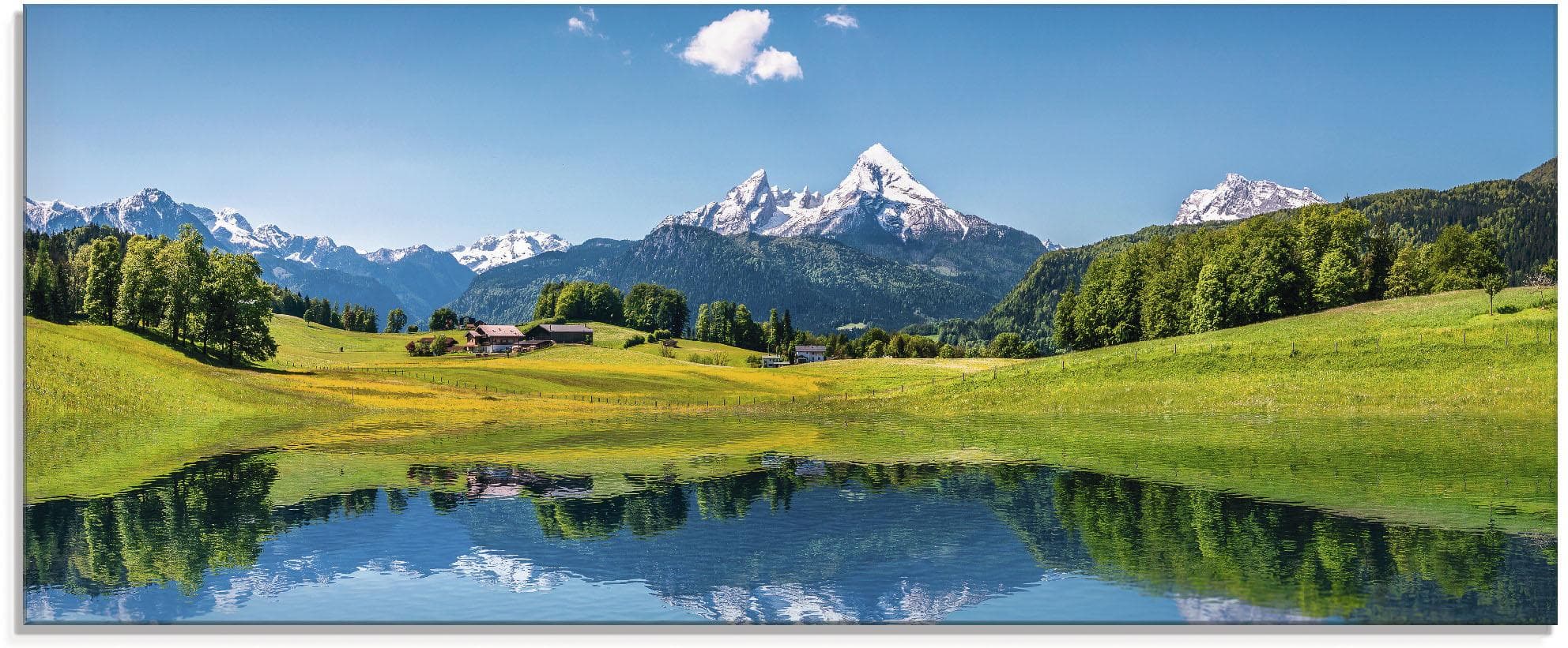 Artland Glasbild Landschaft in den Alpen Blau