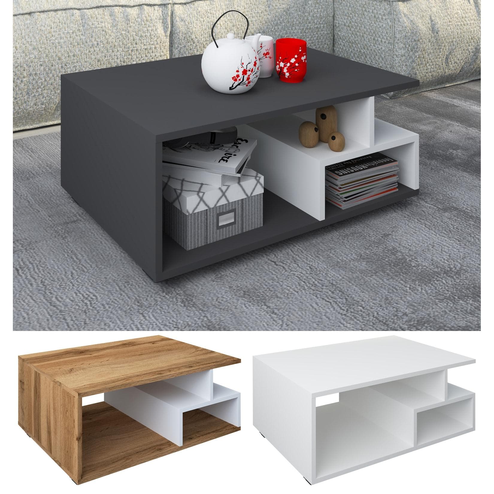 VCM Couchtisch Holz Weiß Wohnzimmertisch Sulas