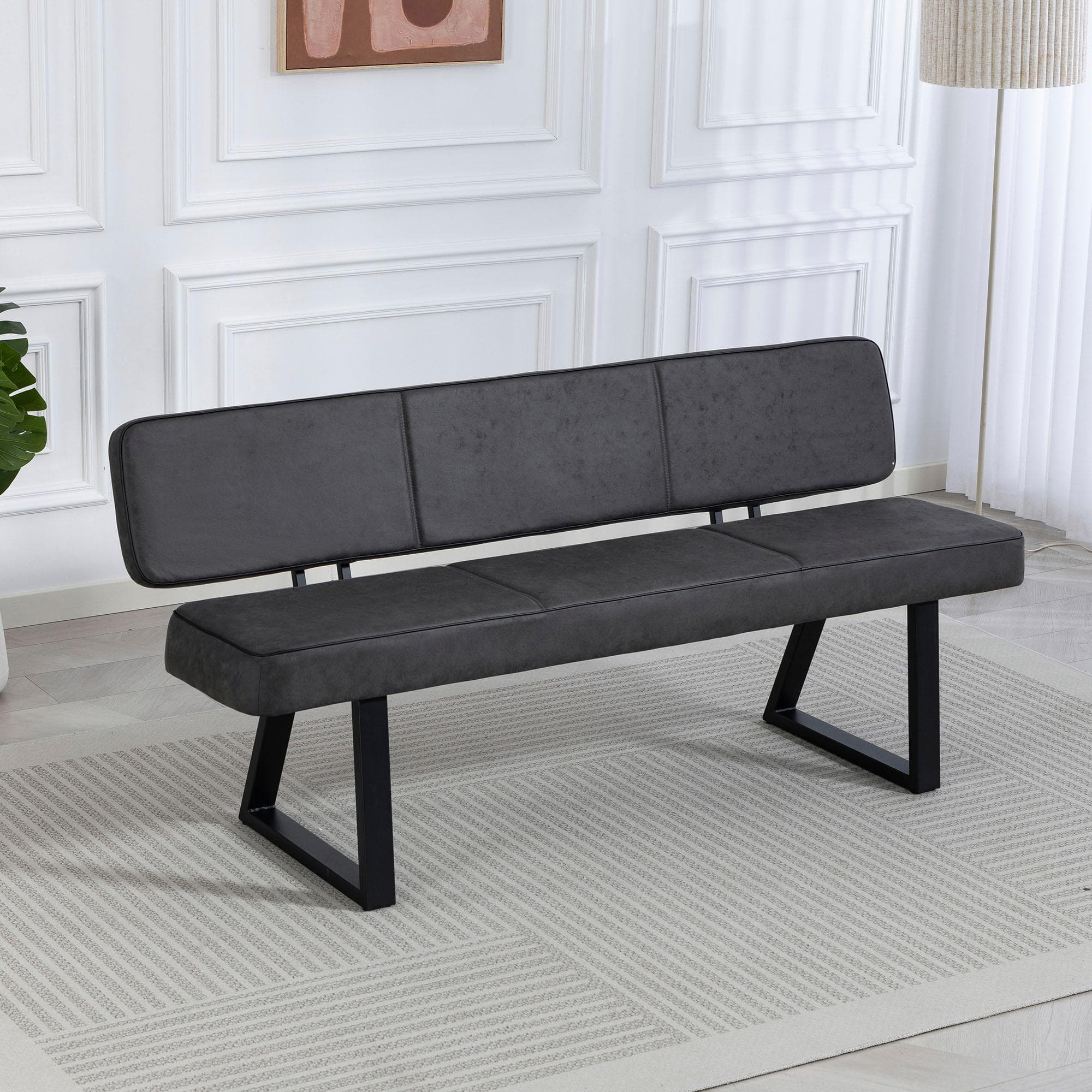 Sitzbank mit Rückenlehne & Federkern - Mikrofaserbezug - Belastbar bis 260 kg