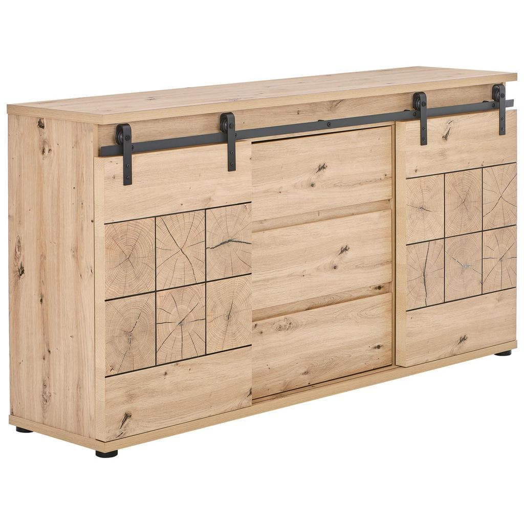 Mid.you Sideboard Quito Eiche Metall Holzwerkstoff 2 Fächer 3 Schubladen