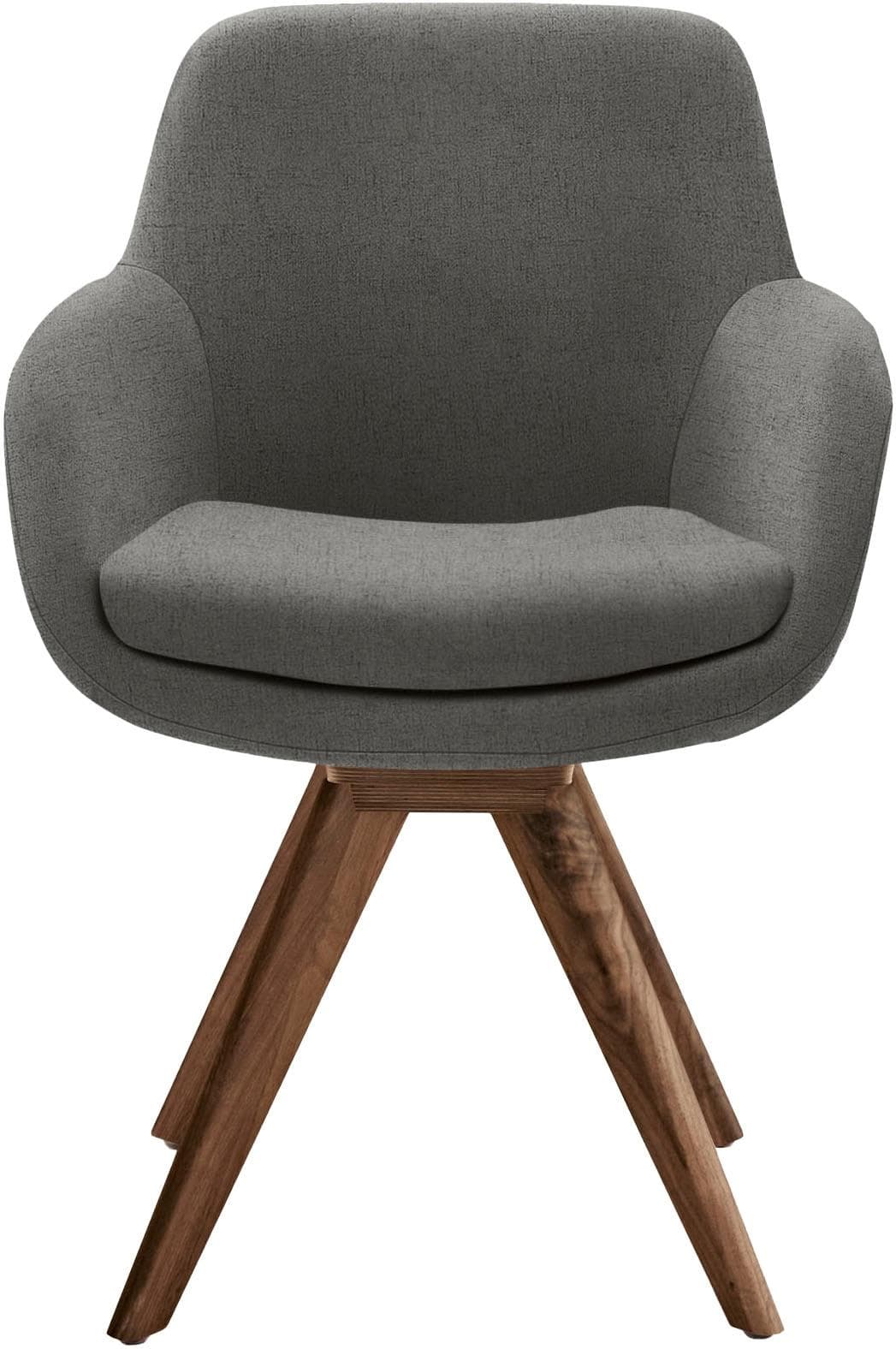 Musterring Armlehnstuhl Tavia 180º drehbar, Wildnussbaum massiv, grau