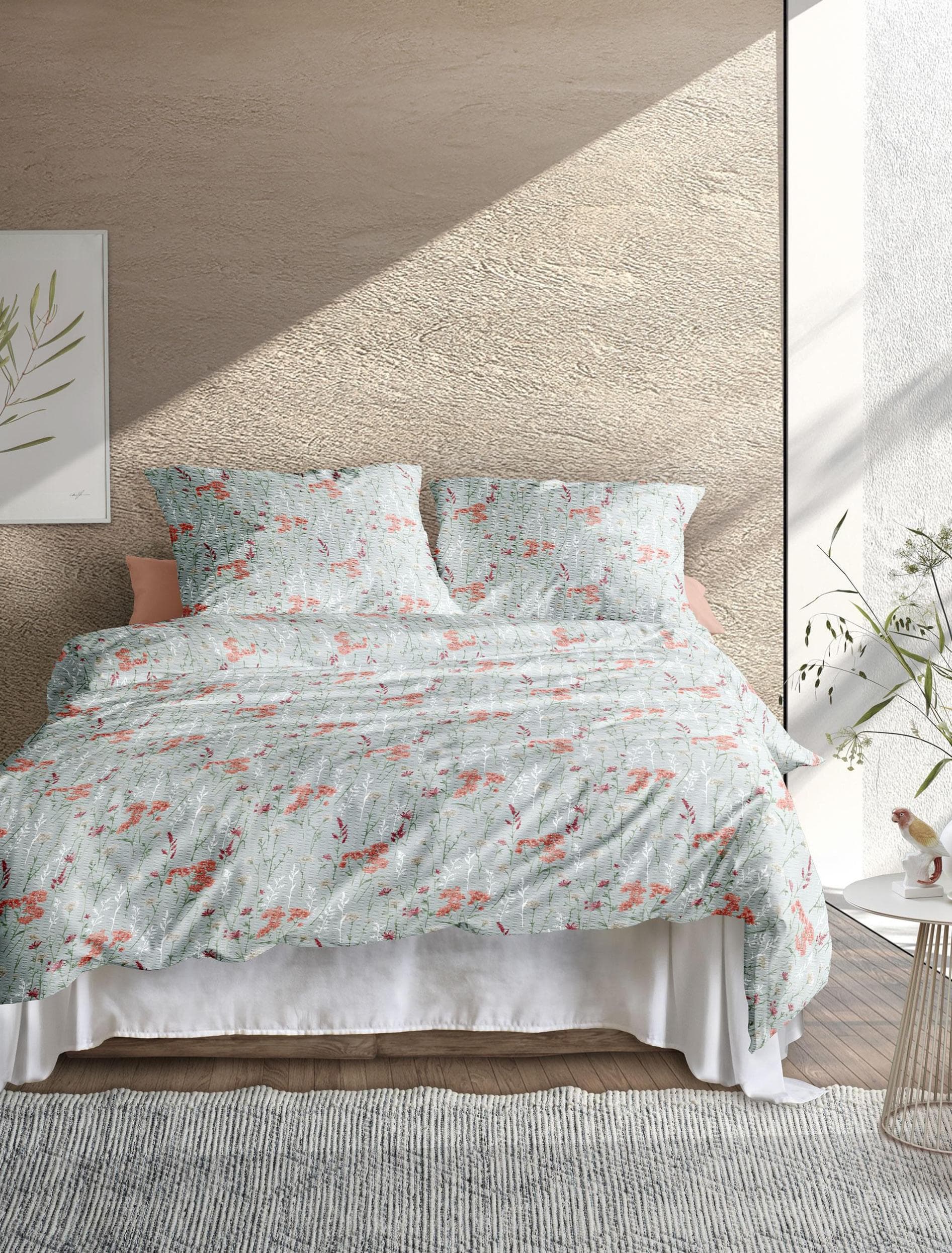 Irisette Bettwäsche Irisette Easy Soft-Seersucker Bettwäsche 155x220 Blüten Gräser salbei, Seersucker, 2 teilig