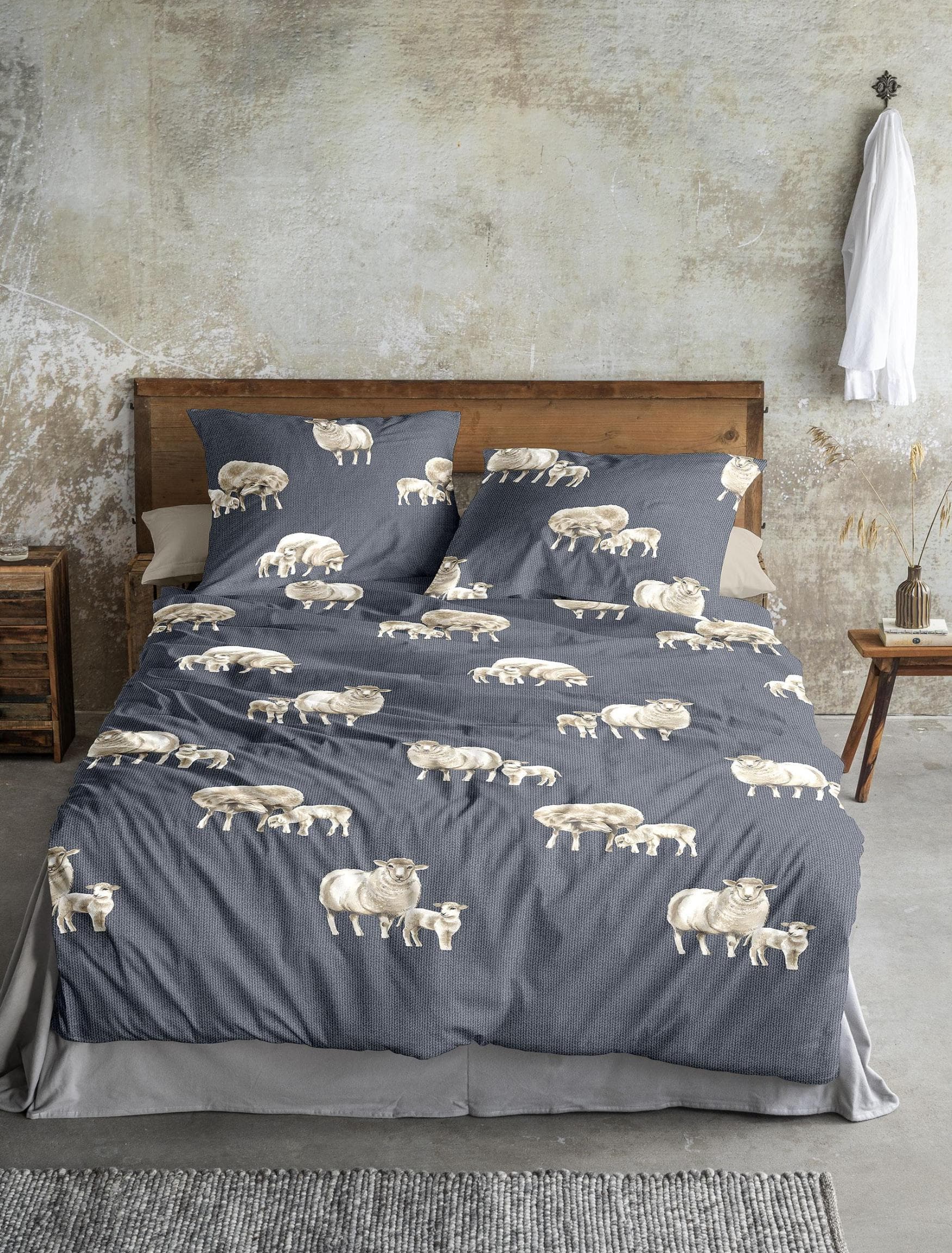 Flauschige Baumwoll-Bettwäsche in Blau