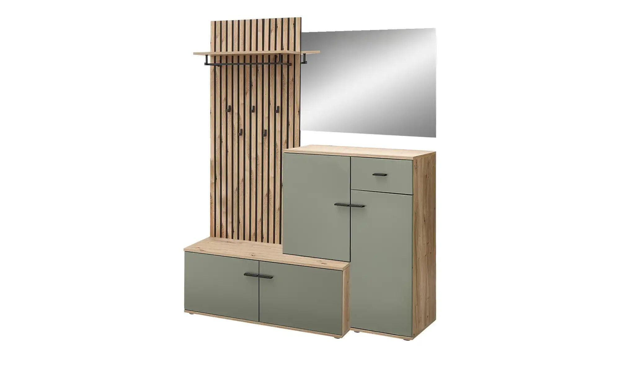 Kompaktgarderobe Rovereto Grün mit Bank und Paneel