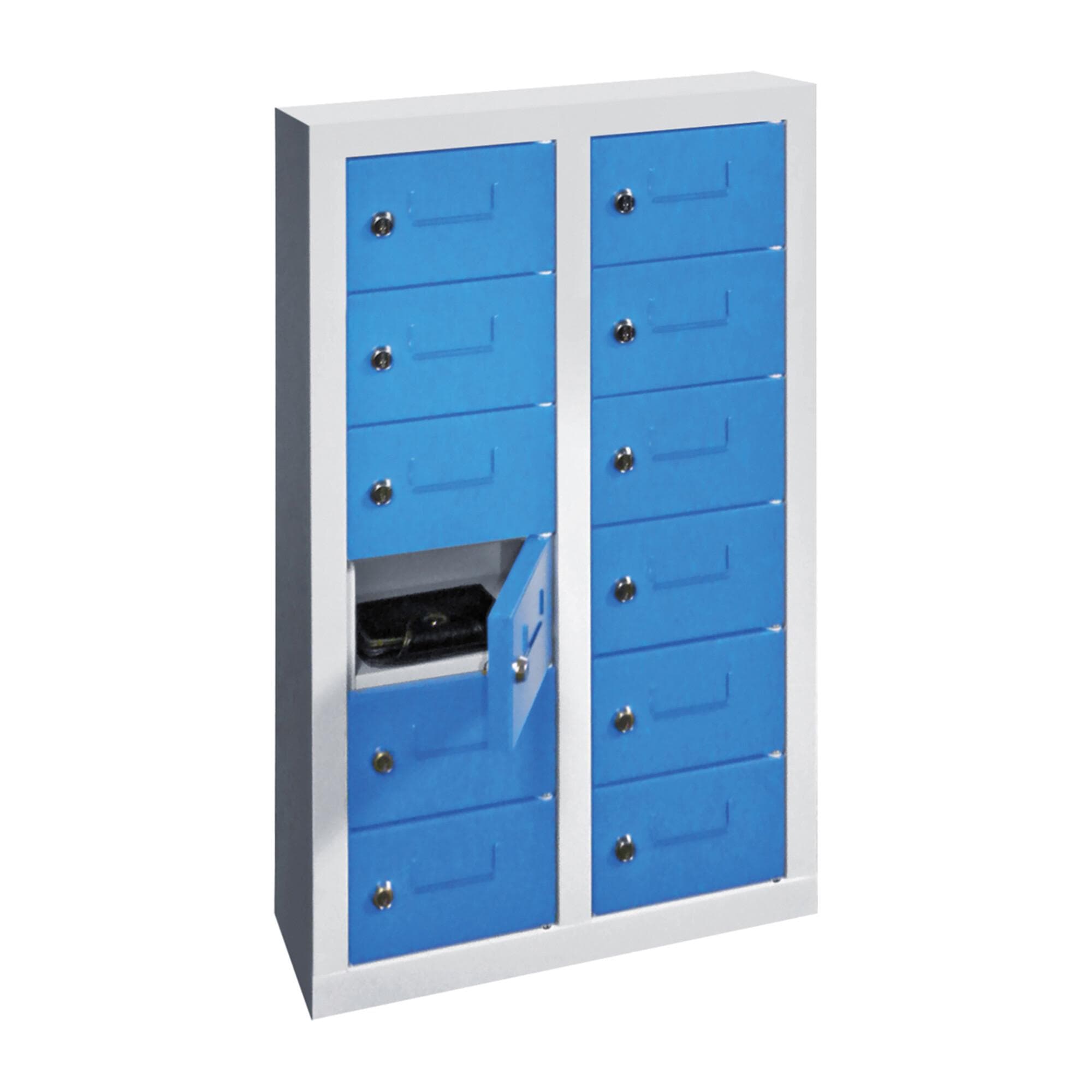 Pavoy Kleinfach-Hängeschrank 2 x 6 Fächer Korpus Lichtgrau Front Lichtblau
