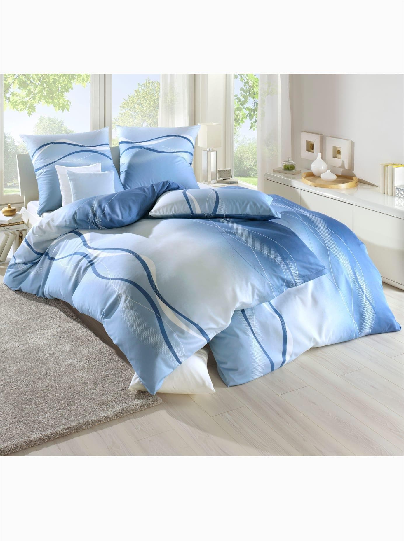 Witt Feinbiber Bettwäsche 2-Teilig mit Wellendessin und Reißverschluss