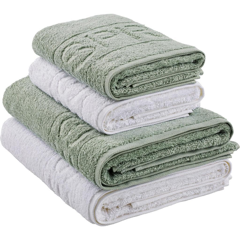Esprit Frottierset Weiß, Salbeigrün, Textil, 4-teilig, Uni, 50x100 cm, saugfähig, Badtextilien, Handtuch-Sets