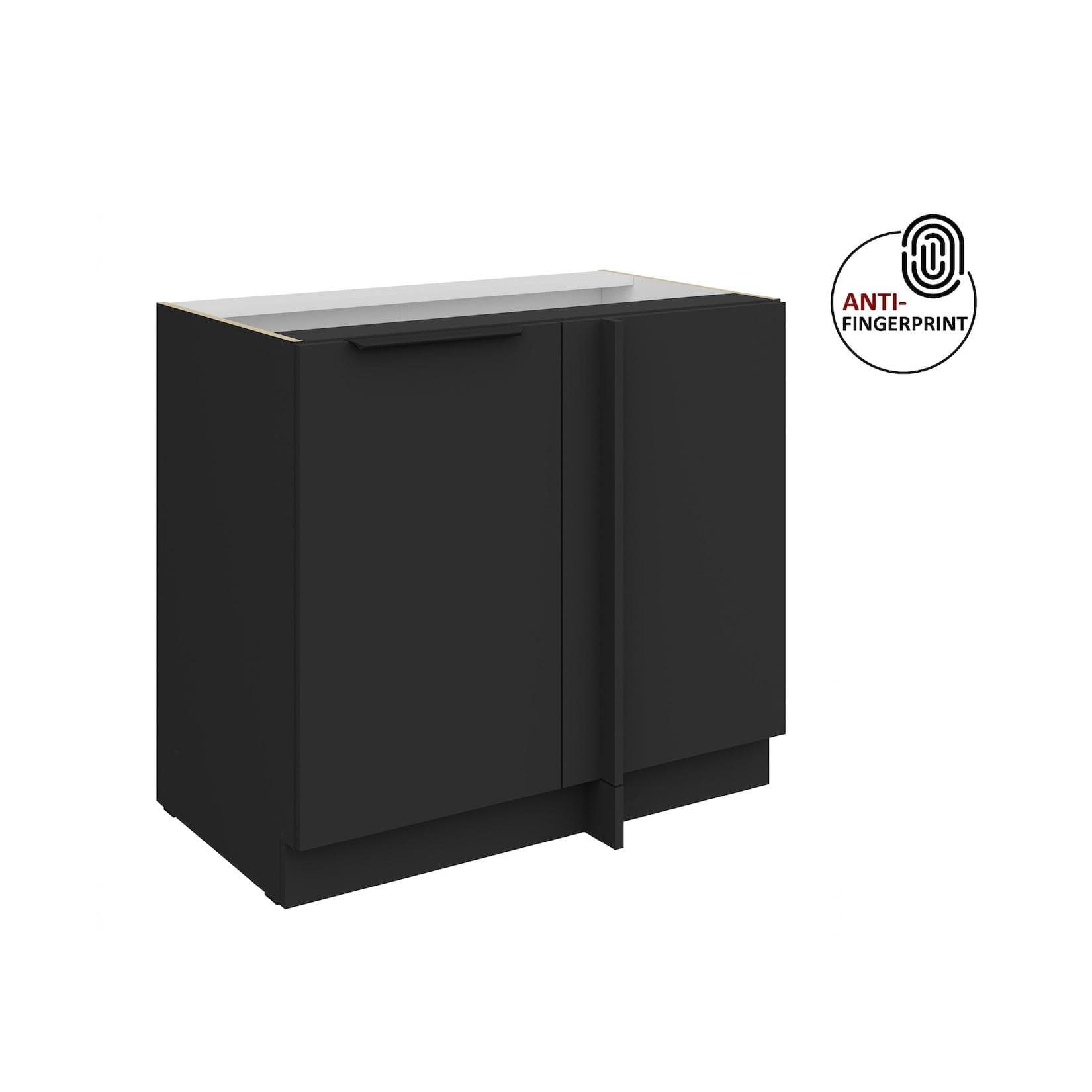 Küchen Eckschrank 105cm Küche ARIA Schwarz matt Anti Fingerprint