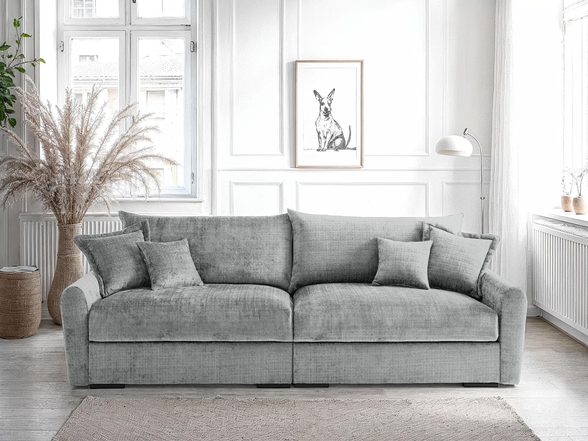 Big-Sofa HOME AFFAIRE "Finka" 190 cm Breite, Hellgrau, Federkern, 4 Zierkissen