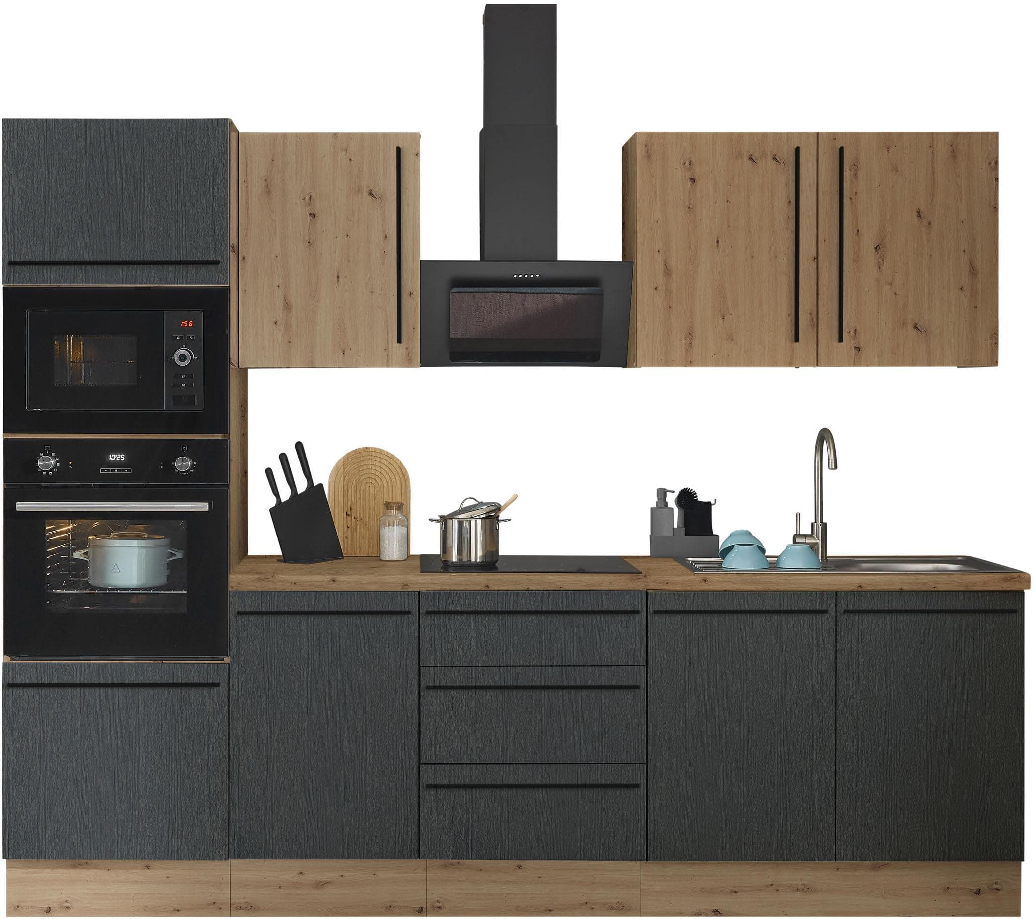 KOCHSTATION Küchenzeile Florida Schwarz Softclose