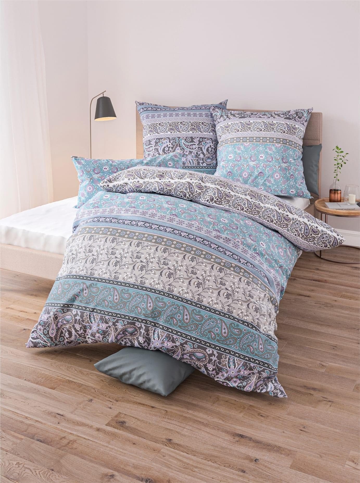 Witt Bettwäsche Renforcé 2-teilig Blau/Grau Baumwolle