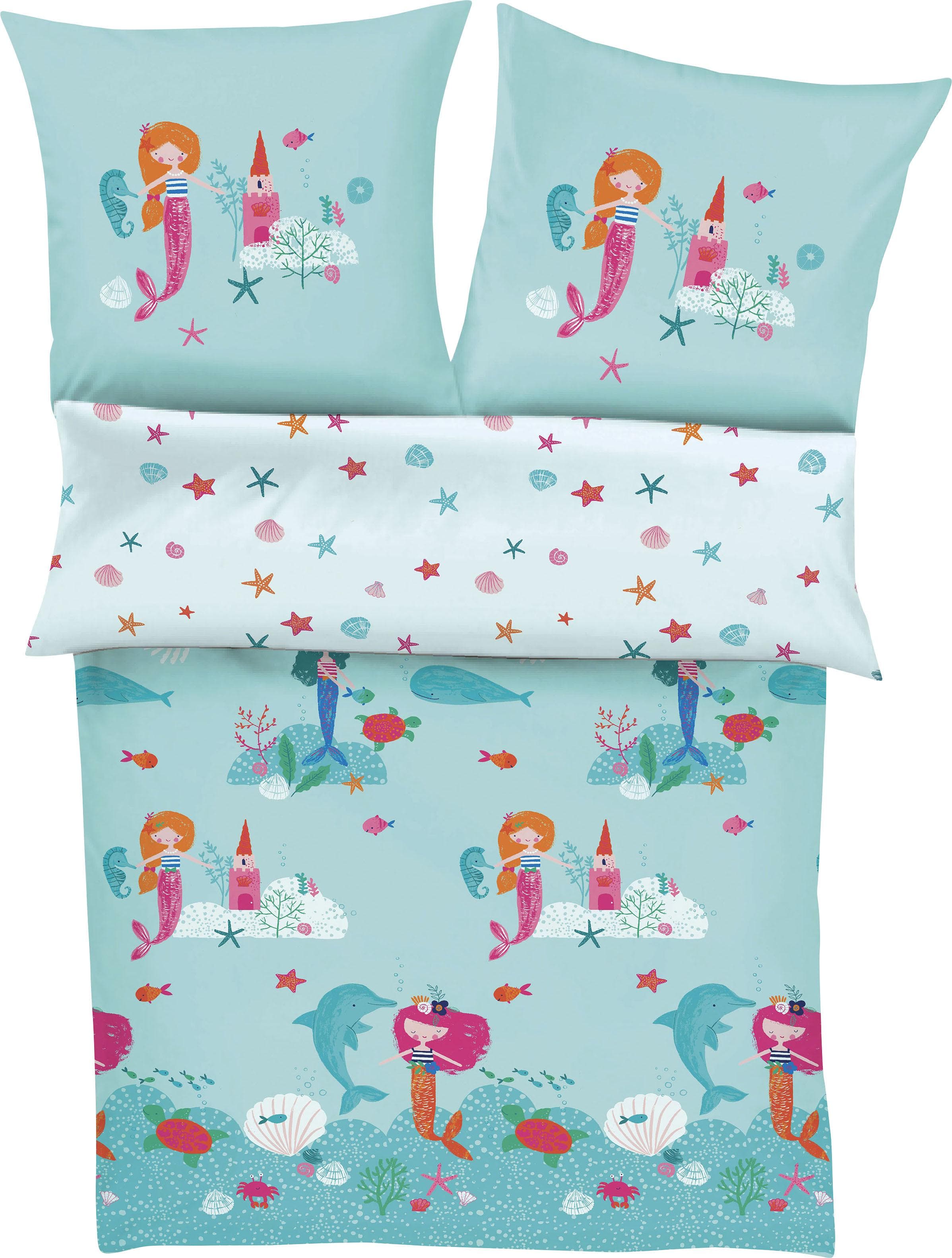 s.Oliver Junior Kinderbettwäsche Meerjungfrau Mako-Satin 2-Teilig