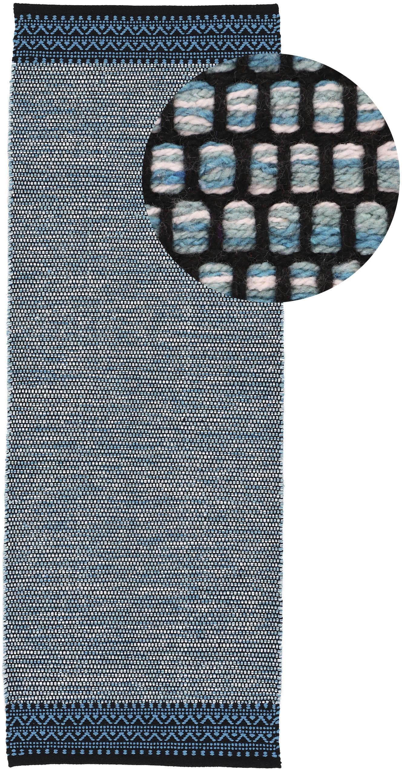 CarpetFine Kelim Mia Teppich handgewebt blau 80x500 cm