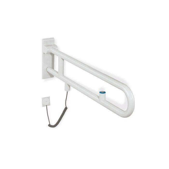 Hewi 801 E-Dreh-Stützklappgriff 900 mm Blau Spültaste