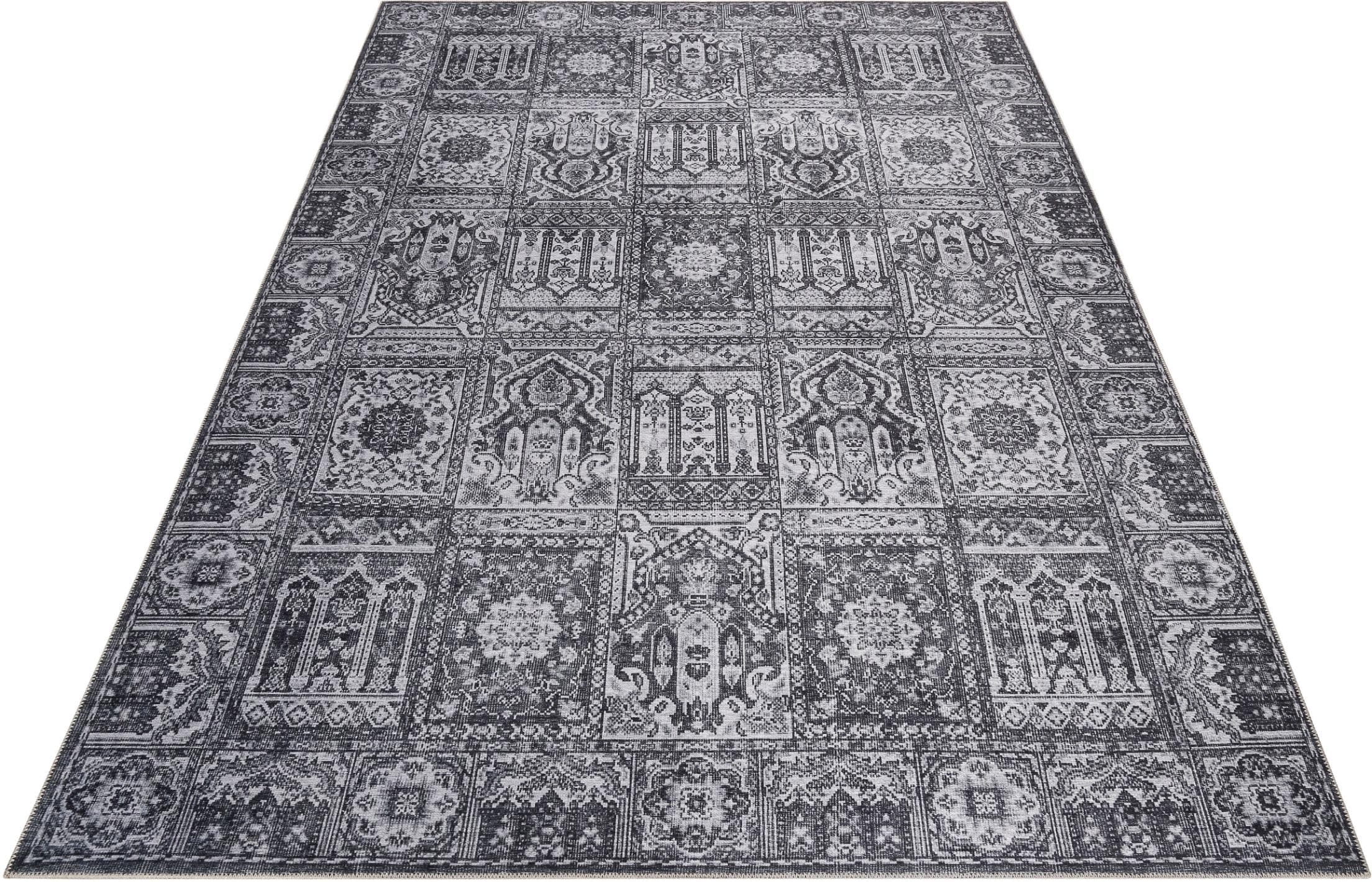 Retro Webteppich in Grau aus Baumwolle, Kunstfaser und Polyester