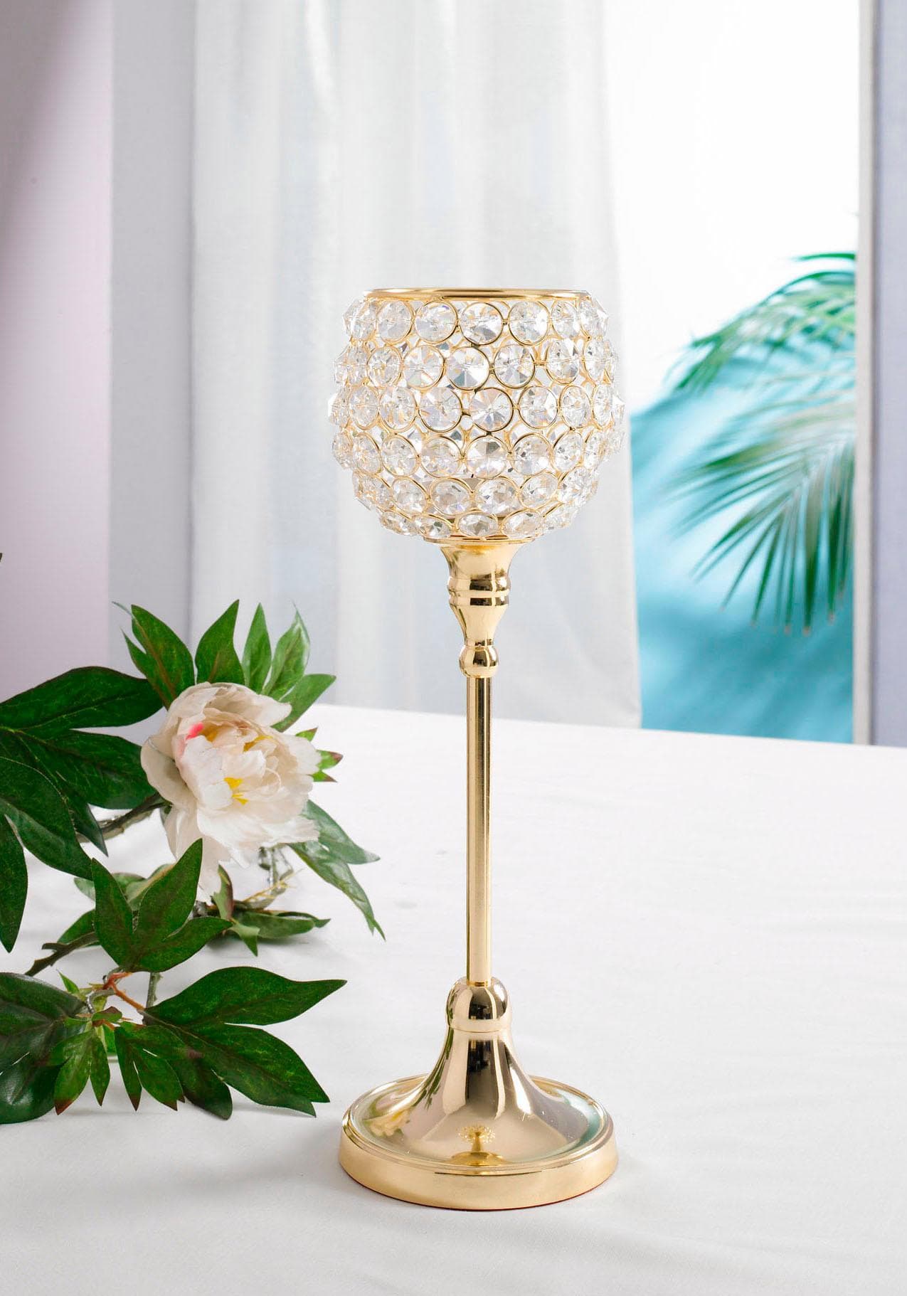 Home Affaire ARTRA Kristall Kerzenständer Gold - Luxuriöser Teelichthalter