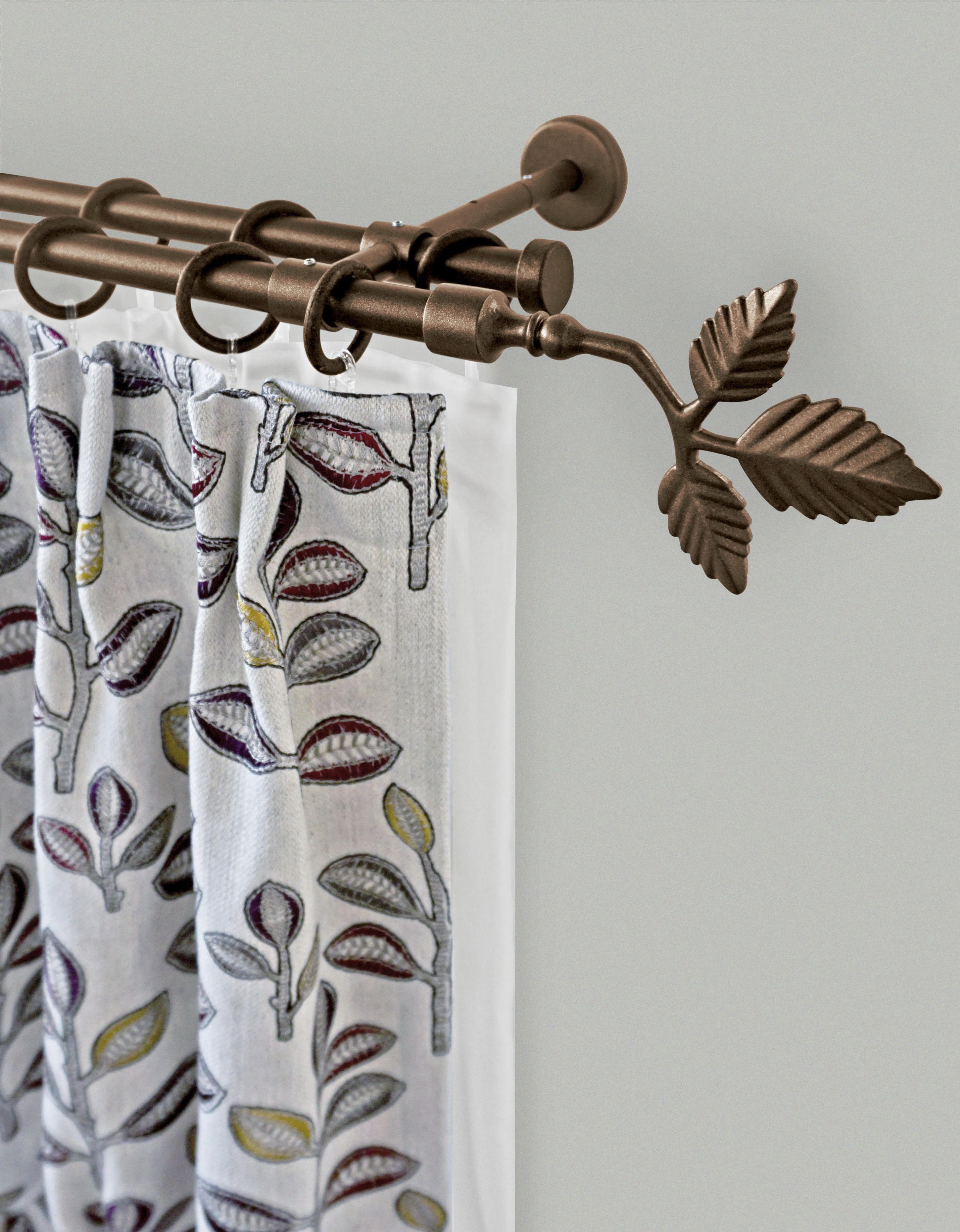 GARESA Gardinenstange RUSTIKA, Ø 16 mm, 2-läufig, Wunschmaßlänge, verschraubt, Metall, rustikale Vorhanggarnitur, verlängerbar, m. Ringe, Endk. Blatt