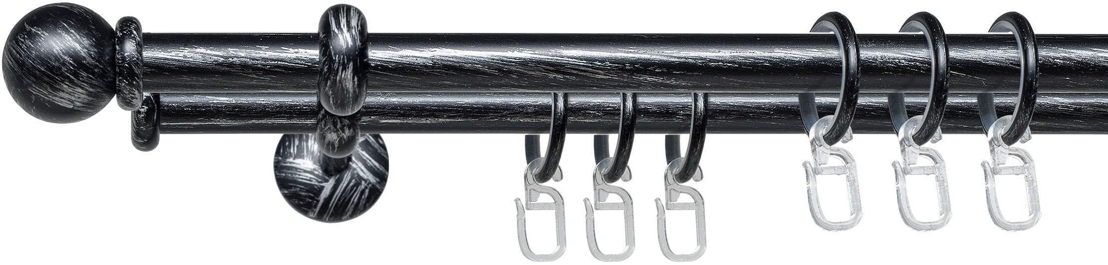 LIEDECO Gardinenstange 2-läufig Silber-Schwarz 240cm