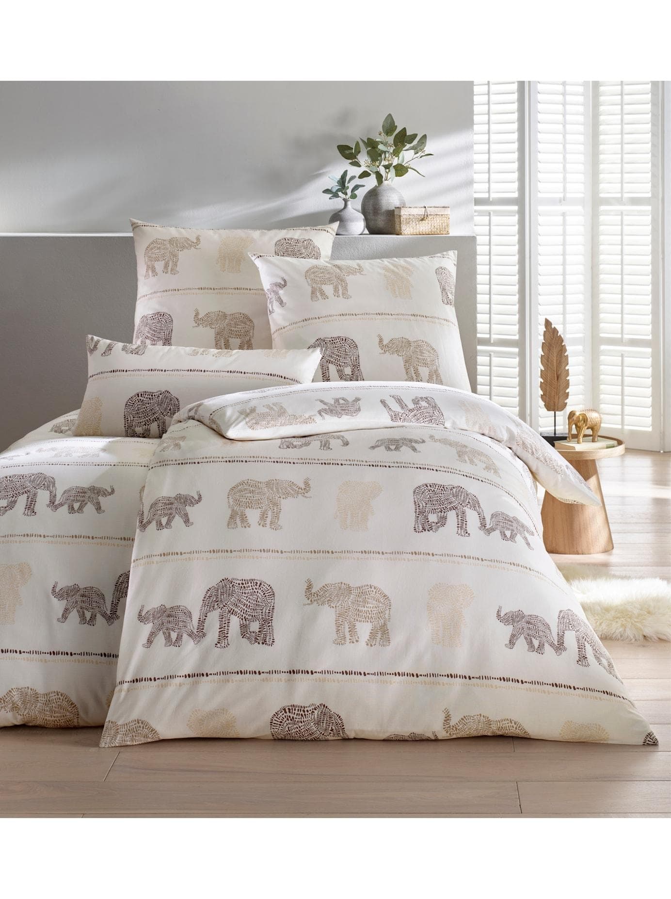 Heine Bettwäsche Renforcé: Elefanten-Druck, Beidseitig, 2-Teilig