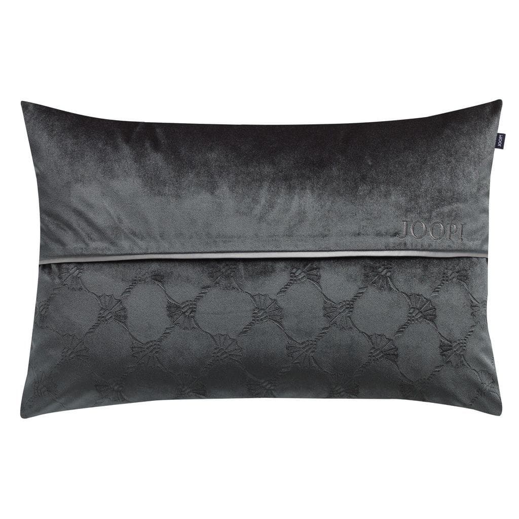 JOOP! Dekokissen Kissenhülle Anthrazit mit Kornblumen-Prägung und Satinbiese