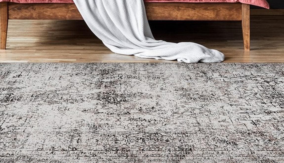 Vintage-Teppich in Schwarz, Anthrazit und Creme