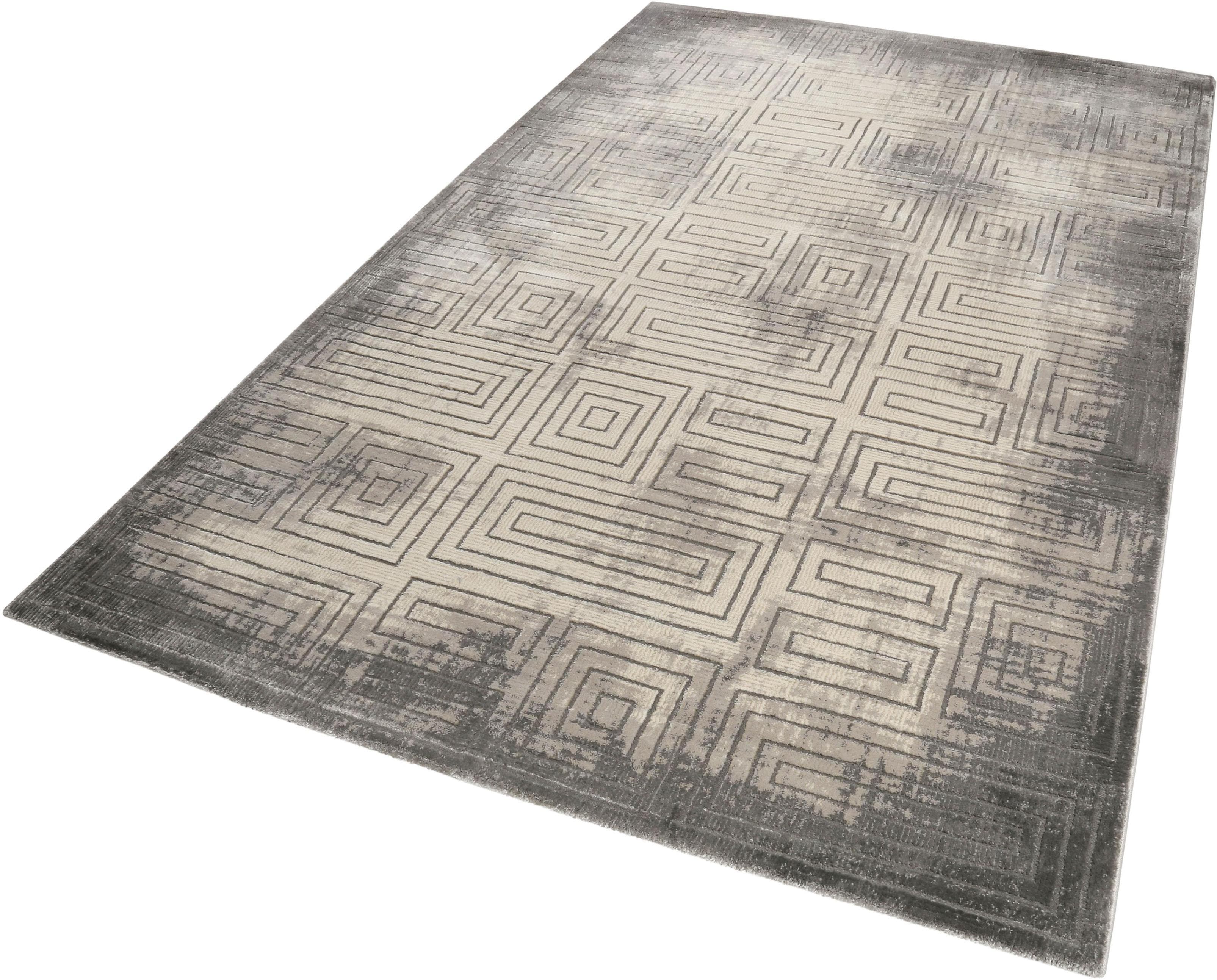 Vintage Retro Teppich in Grau, Kunstfaser und Polypropylen