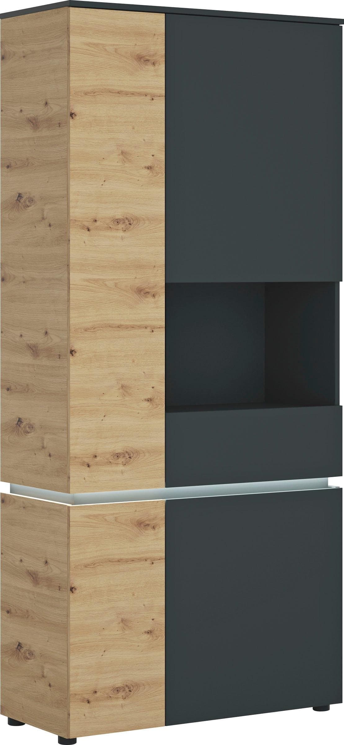 Beleuchtete Vitrinenschrank 4 Türen - Artisan Eiche & Grau