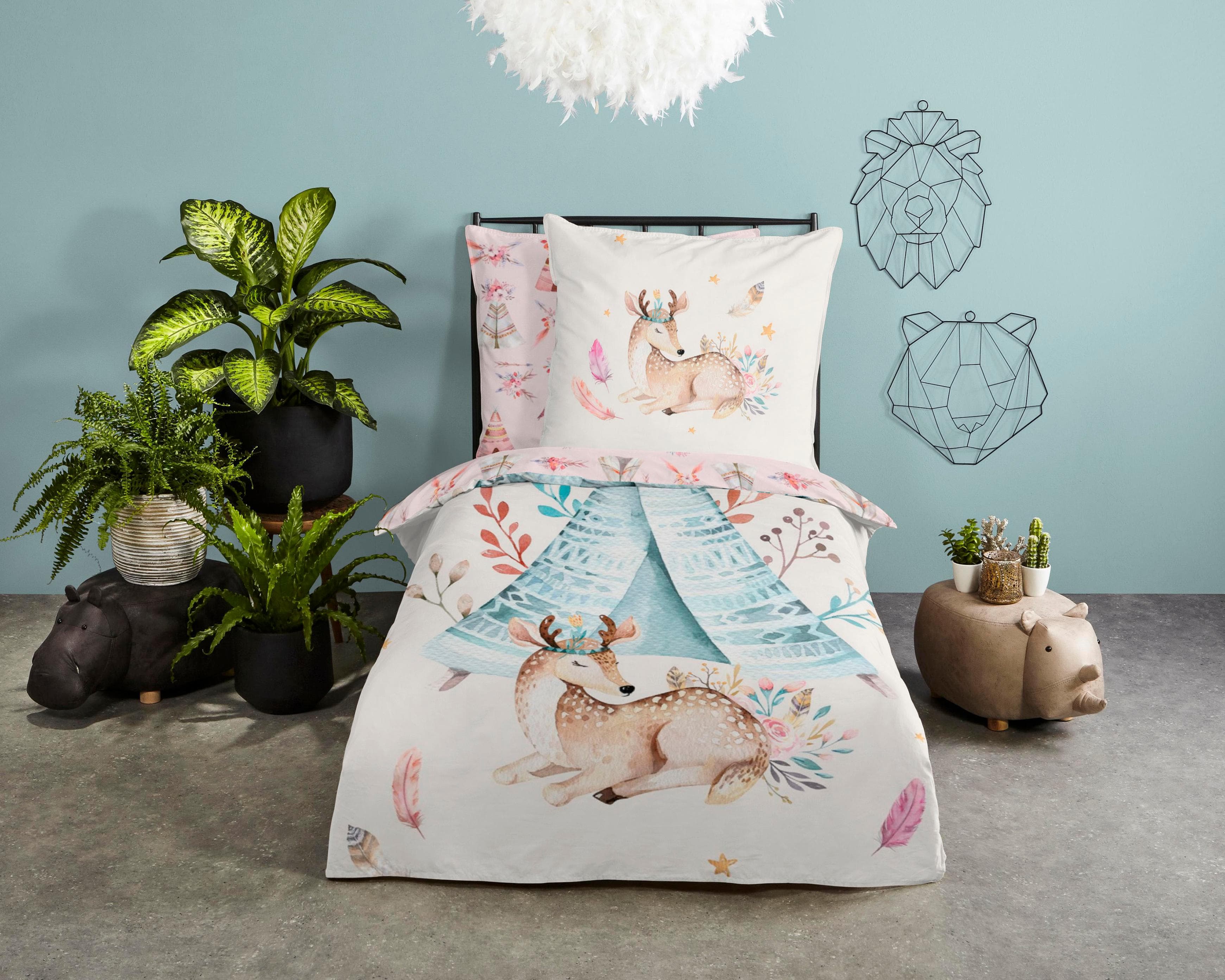 Good Morning Kinderbettwäsche Boho Bunt - Renforcé Baumwolle mit Reißverschluss