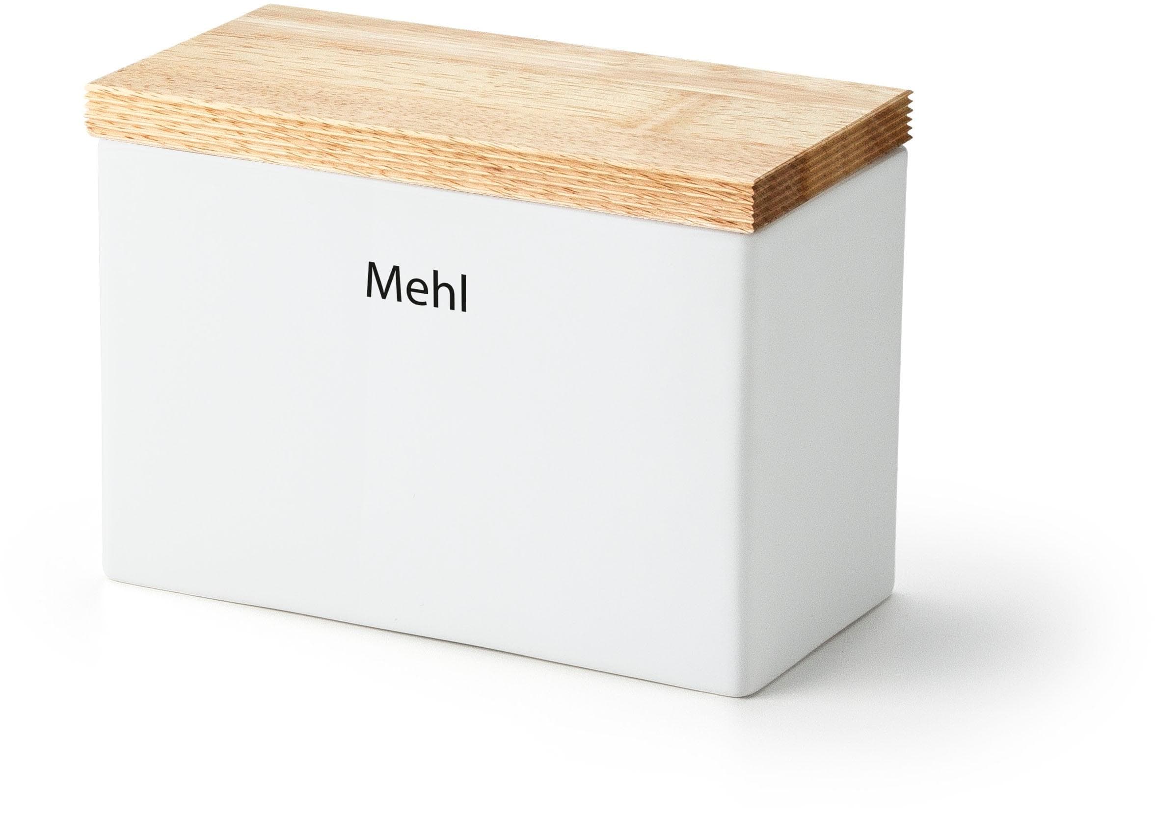 CONTINENTA Vorratsdose Weiß Keramik mit Holzdeckel