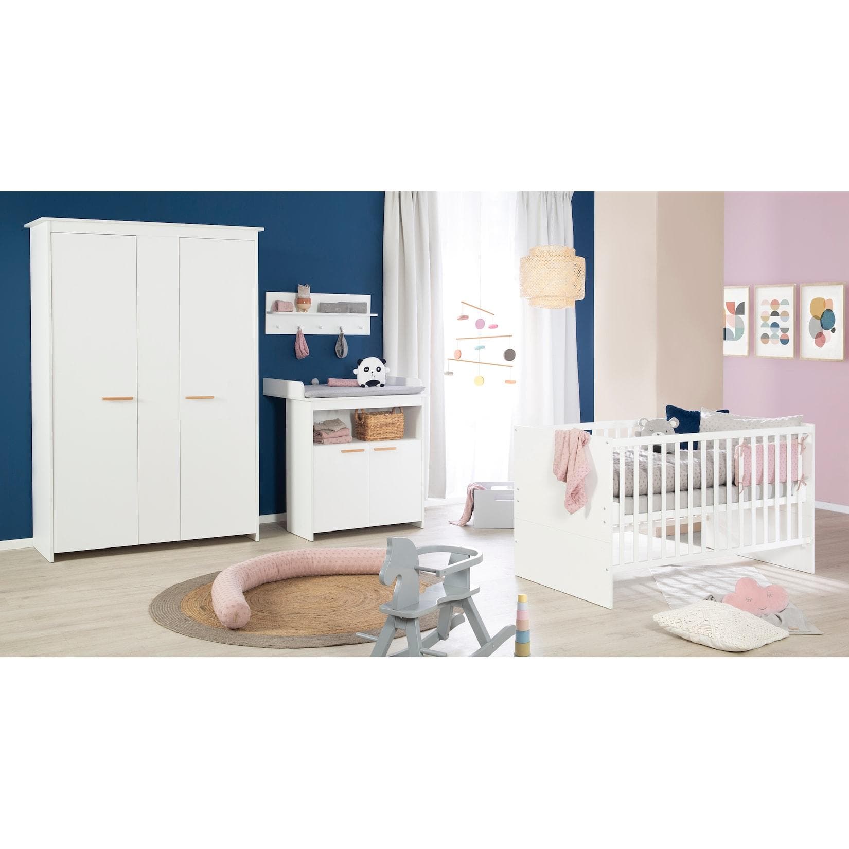 3-teiliges Babyzimmer-Set: Kombi-Kinderbett, Kleiderschrank & Wickelkommode