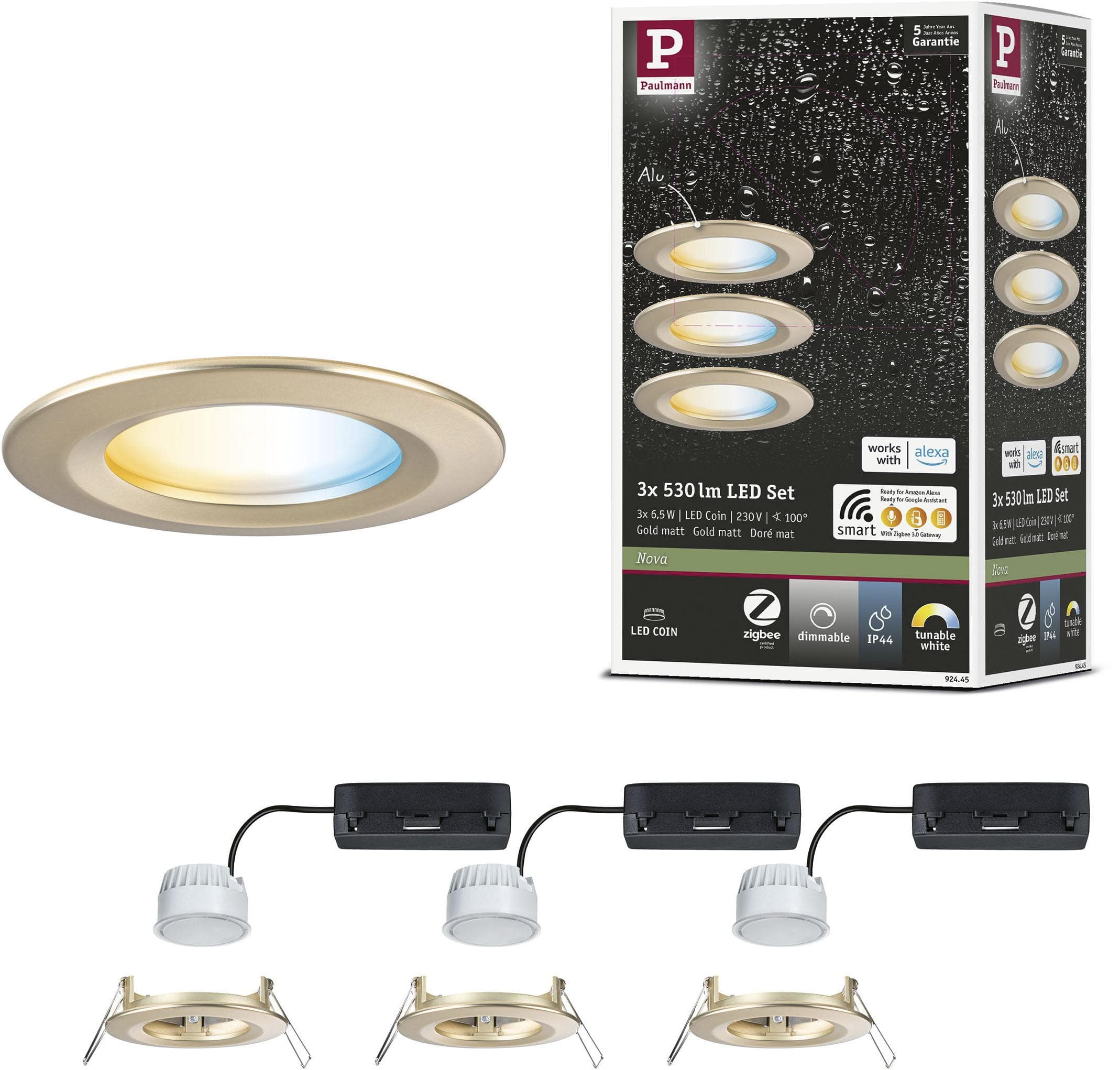 PAULMANN LED Einbauleuchte Nova Coin IP44 Gold 3er-Set