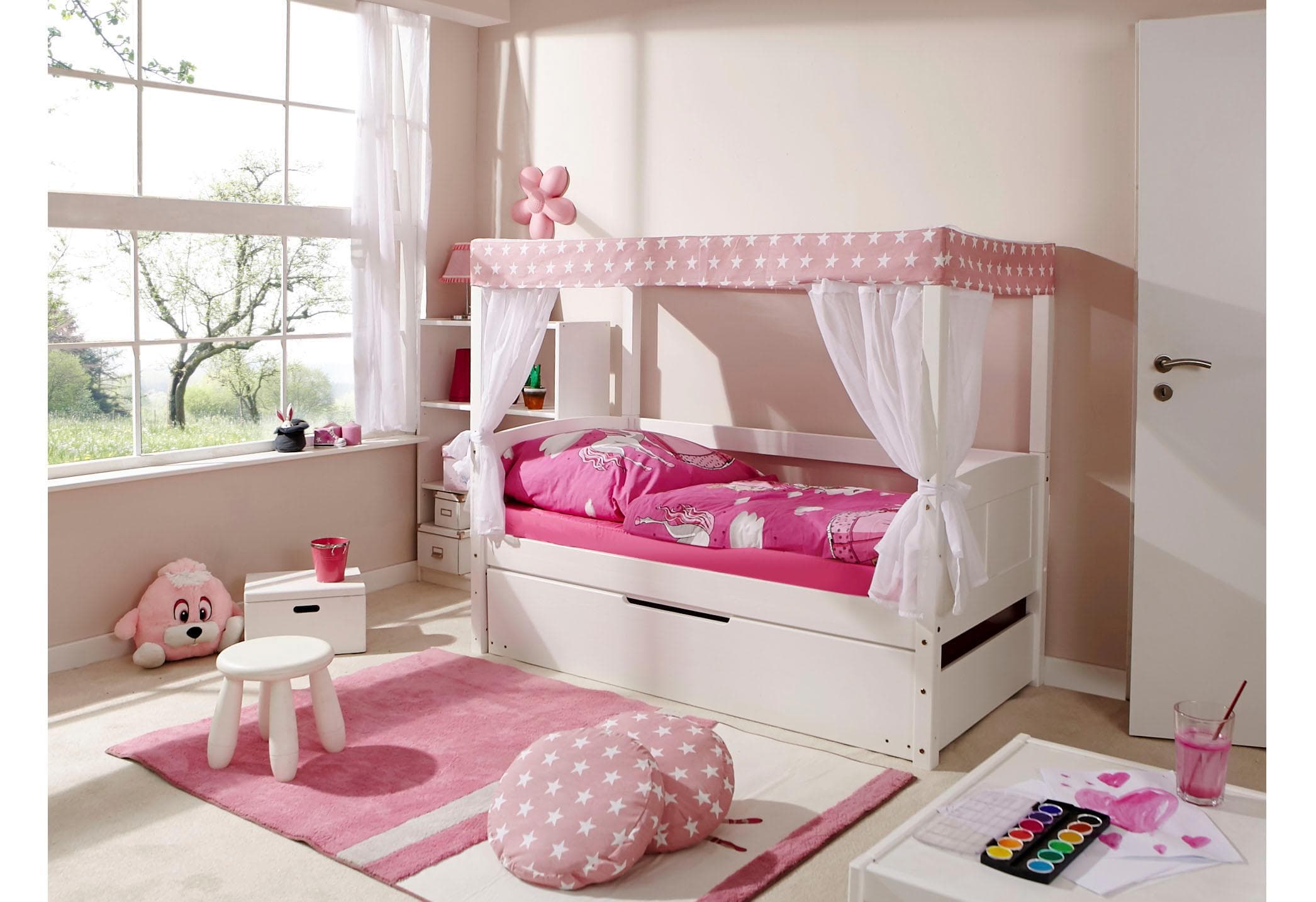 TICAA Himmelbett Lino: Massivholz Bettgestell & Atmungsaktive Matratze