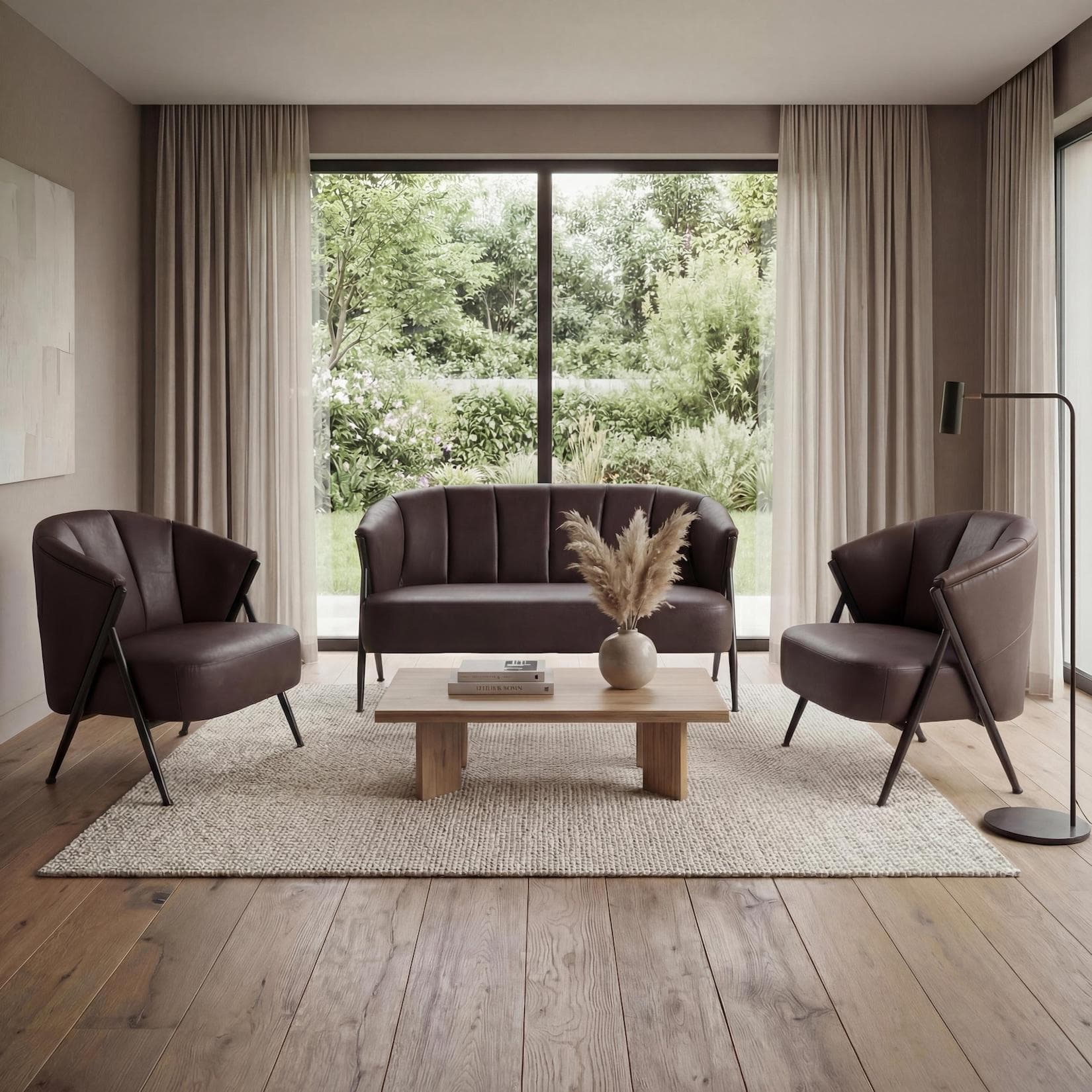 MCW Wohnzimmer-Set MCW-P30 2er-Sofa 2x Sessel Kunstleder Dunkelbraun