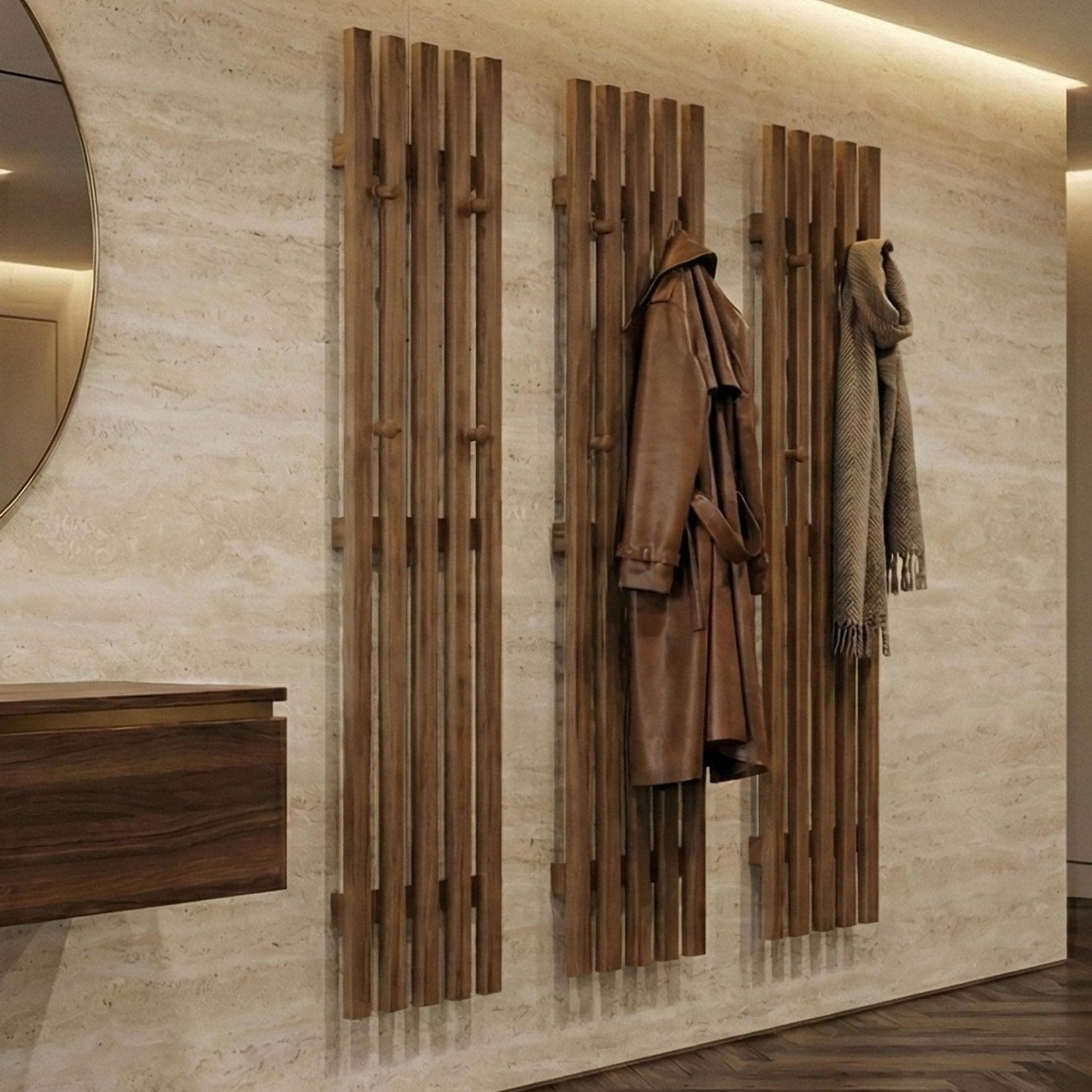 MCA 3er-Set Garderobenpaneel MCW-P56 Wandgarderobe 24 Haken Massivholz Eiche