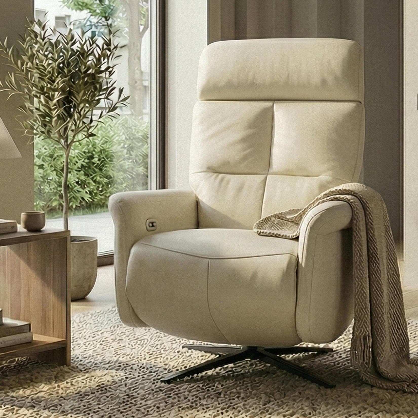 Relaxsessel MCW-L10 TV-Sessel Liegesessel Voll-Leder Creme-Weiß