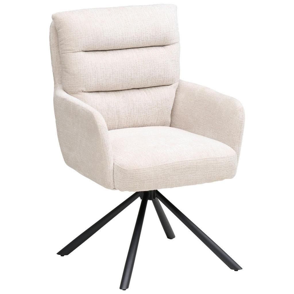 Mid.you Armlehnstuhl Schwarz Beige Metall Textil Rundrohr 180° Drehbar Esszimmerstuhl